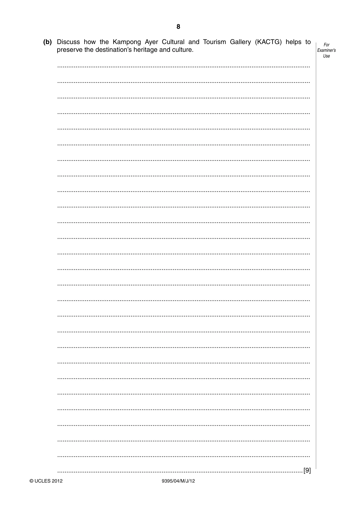 Cambridge A Level Travel and Tourism 9395 2012 May/June Paper 4 · Variant 1 question paper, page 8 of 12