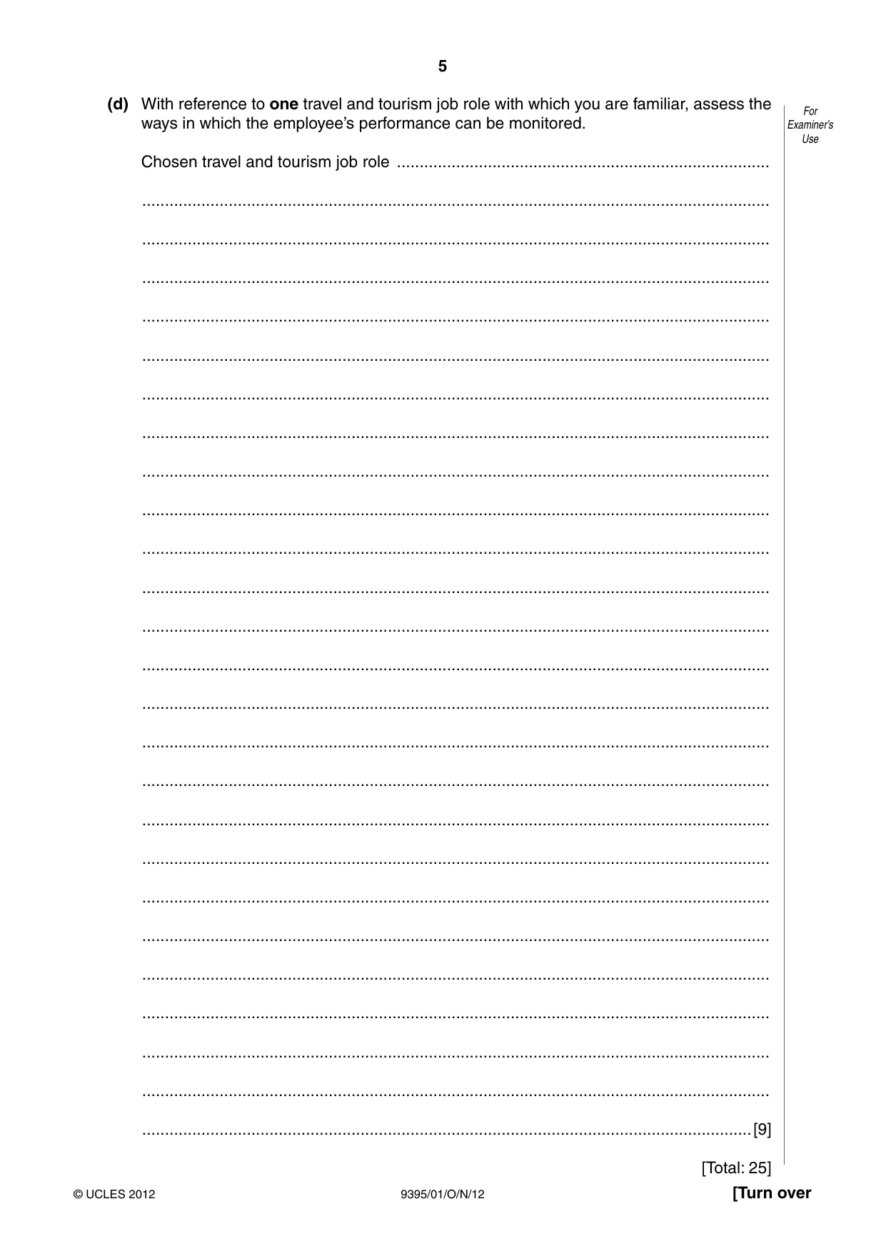 Cambridge A Level Travel and Tourism 9395 2012 Oct/Nov Paper 1 · Variant 1 question paper, page 5 of 20