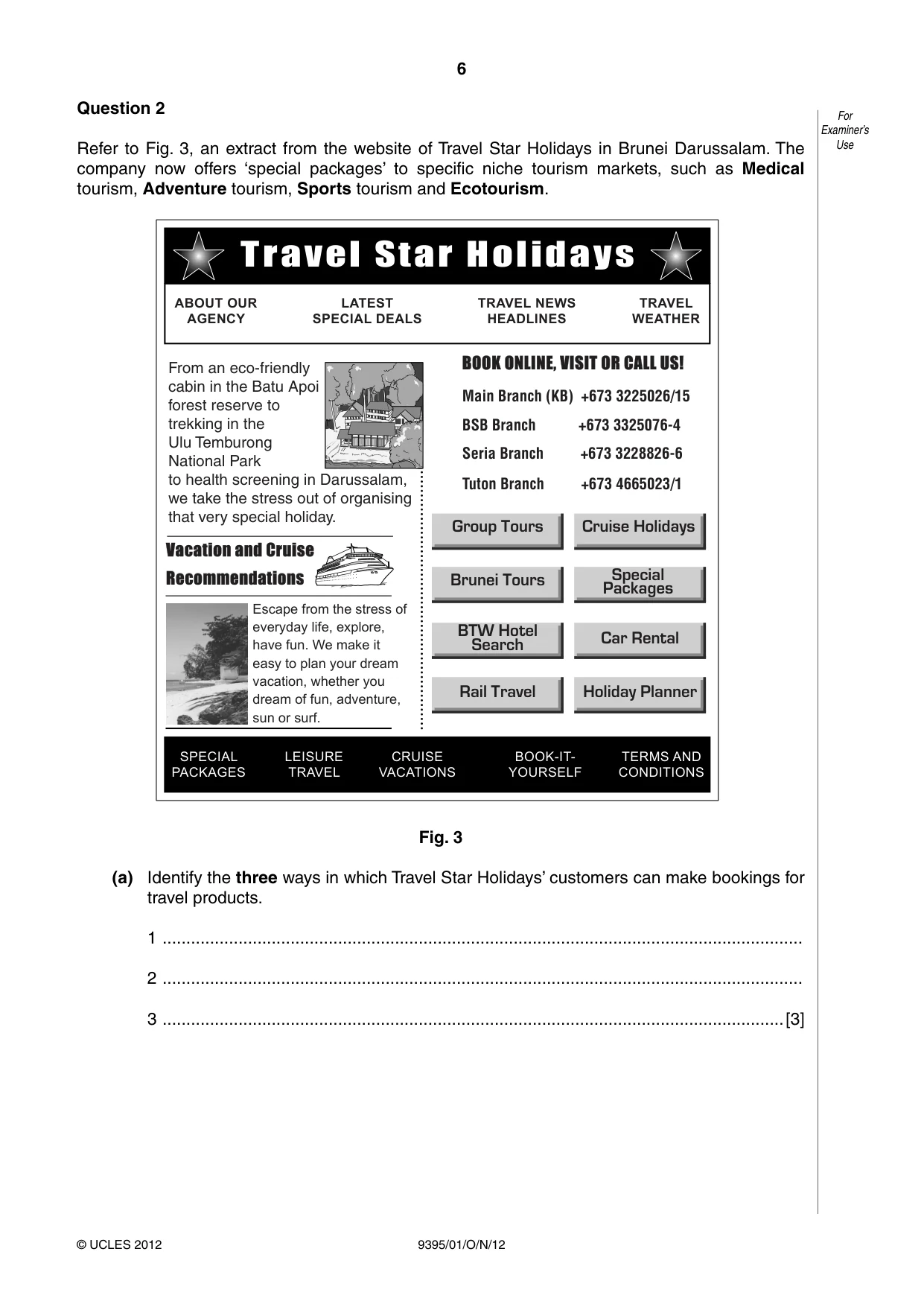 Cambridge A Level Travel and Tourism 9395 2012 Oct/Nov Paper 1 · Variant 1 question paper, page 6 of 20
