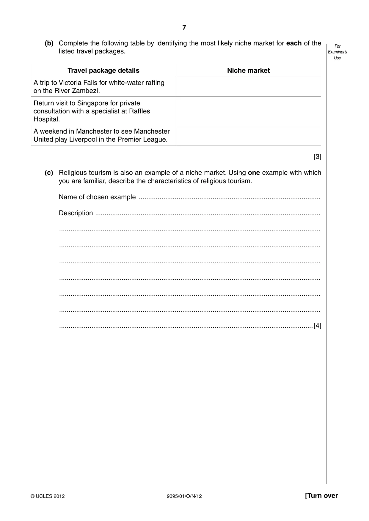 Cambridge A Level Travel and Tourism 9395 2012 Oct/Nov Paper 1 · Variant 1 question paper, page 7 of 20