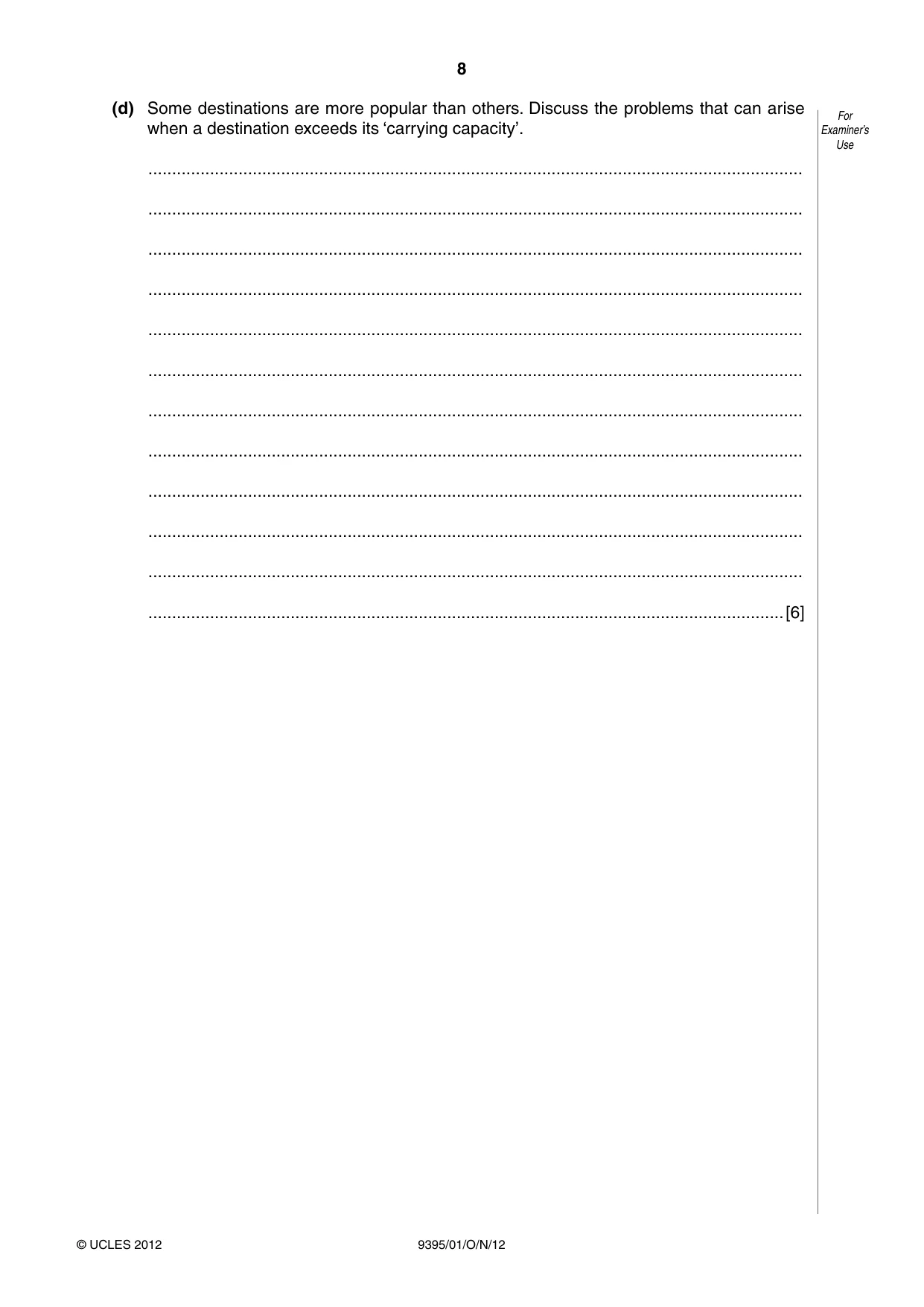 Cambridge A Level Travel and Tourism 9395 2012 Oct/Nov Paper 1 · Variant 1 question paper, page 8 of 20