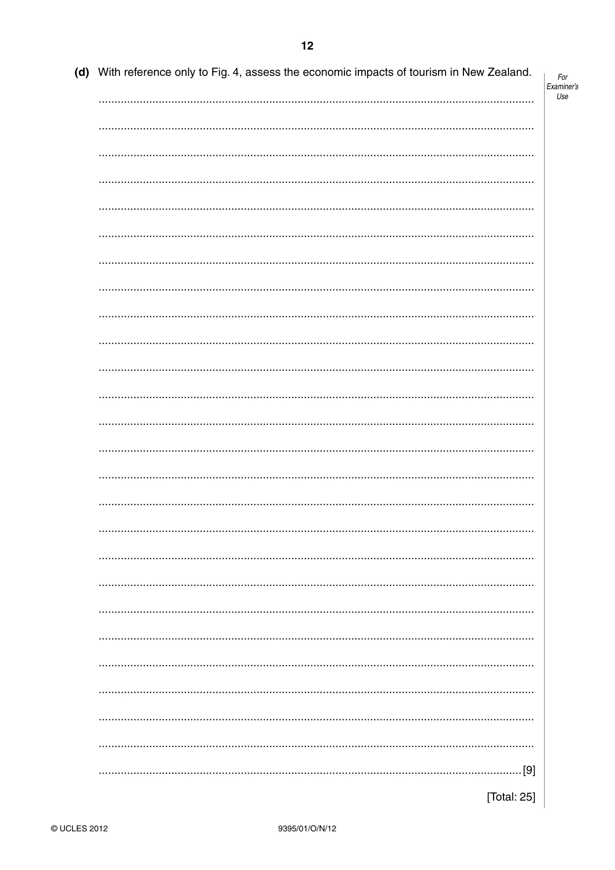Cambridge A Level Travel and Tourism 9395 2012 Oct/Nov Paper 1 · Variant 1 question paper, page 12 of 20