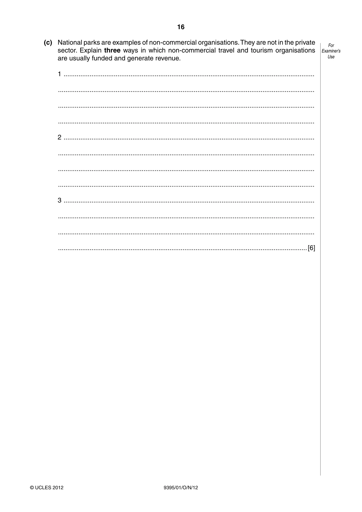 Cambridge A Level Travel and Tourism 9395 2012 Oct/Nov Paper 1 · Variant 1 question paper, page 16 of 20
