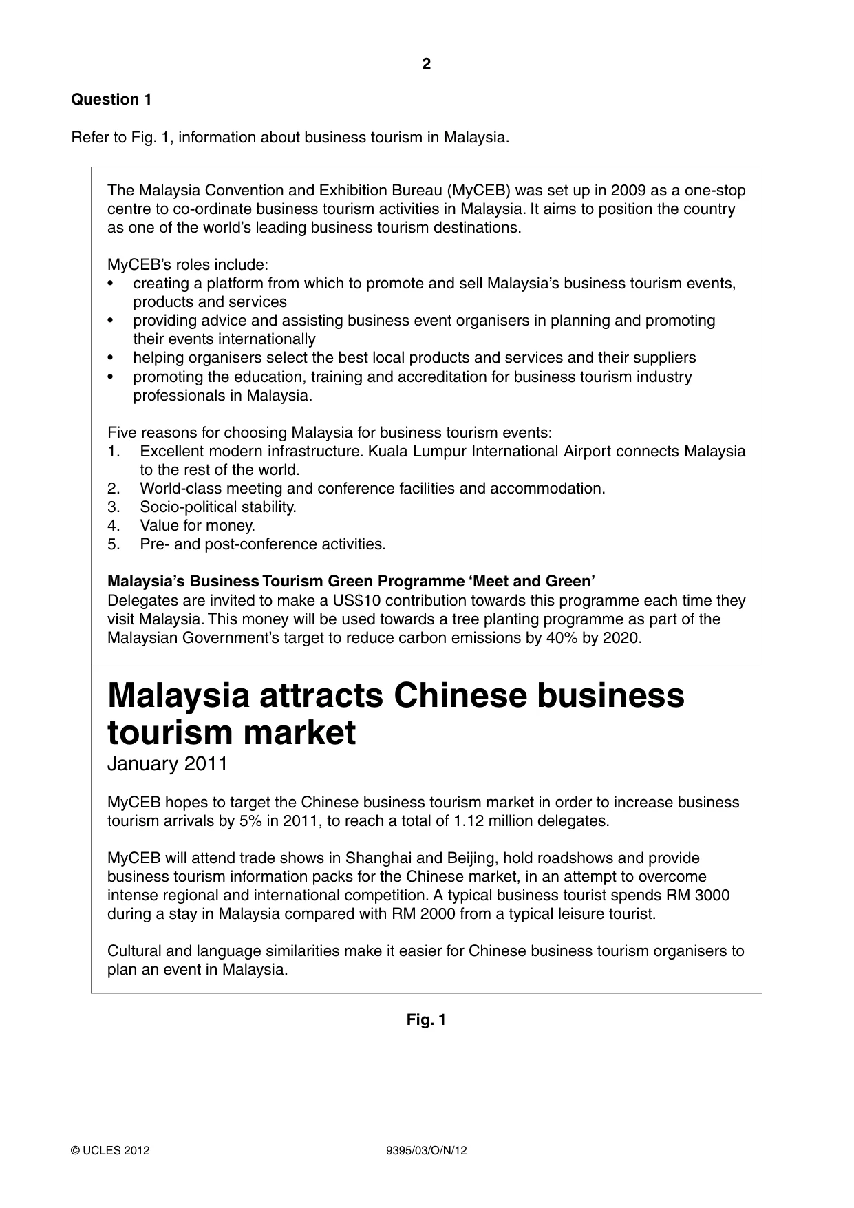 Cambridge A Level Travel and Tourism 9395 2012 Oct/Nov Paper 3 · Variant 1 question paper, page 2 of 20