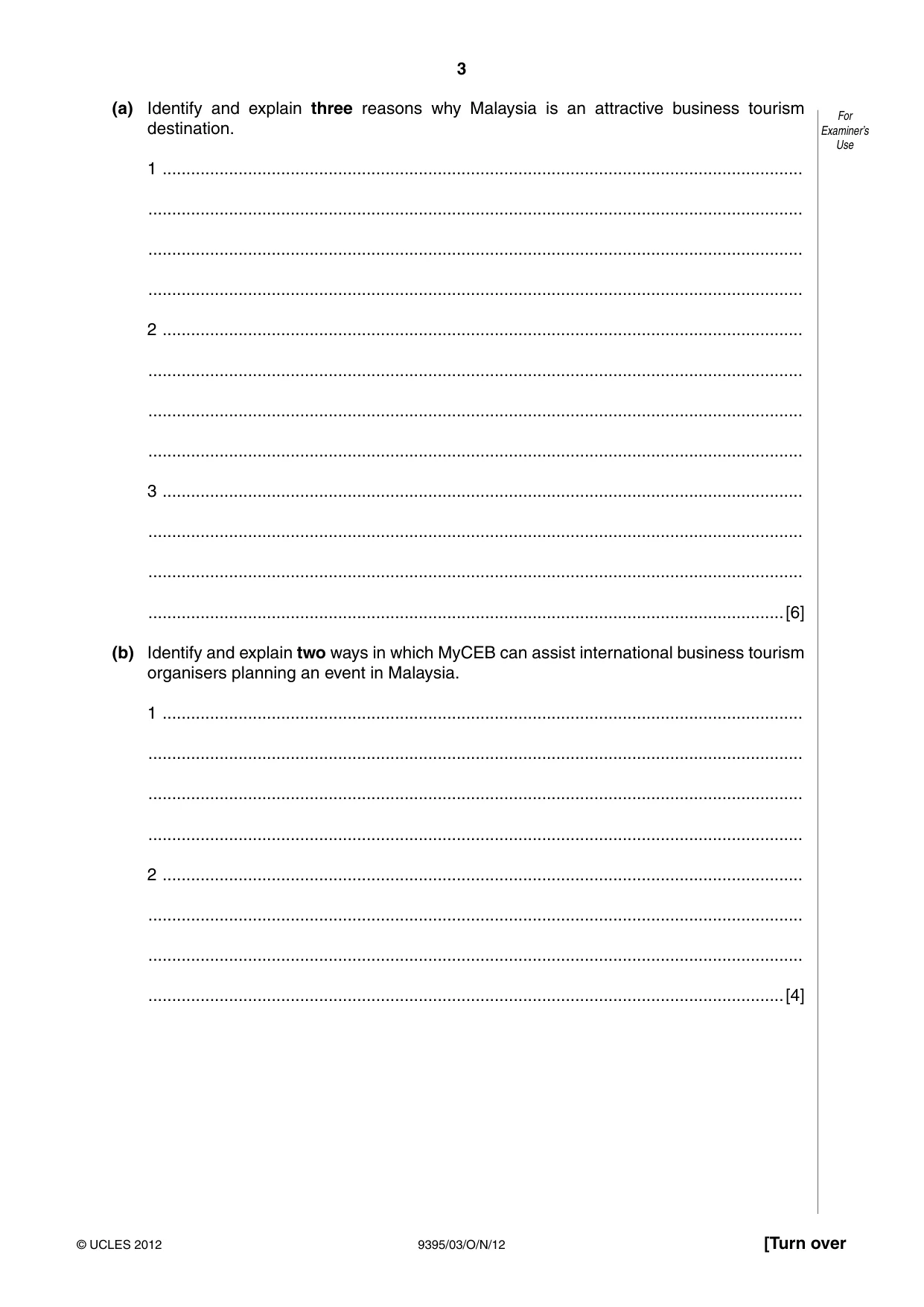 Cambridge A Level Travel and Tourism 9395 2012 Oct/Nov Paper 3 · Variant 1 question paper, page 3 of 20