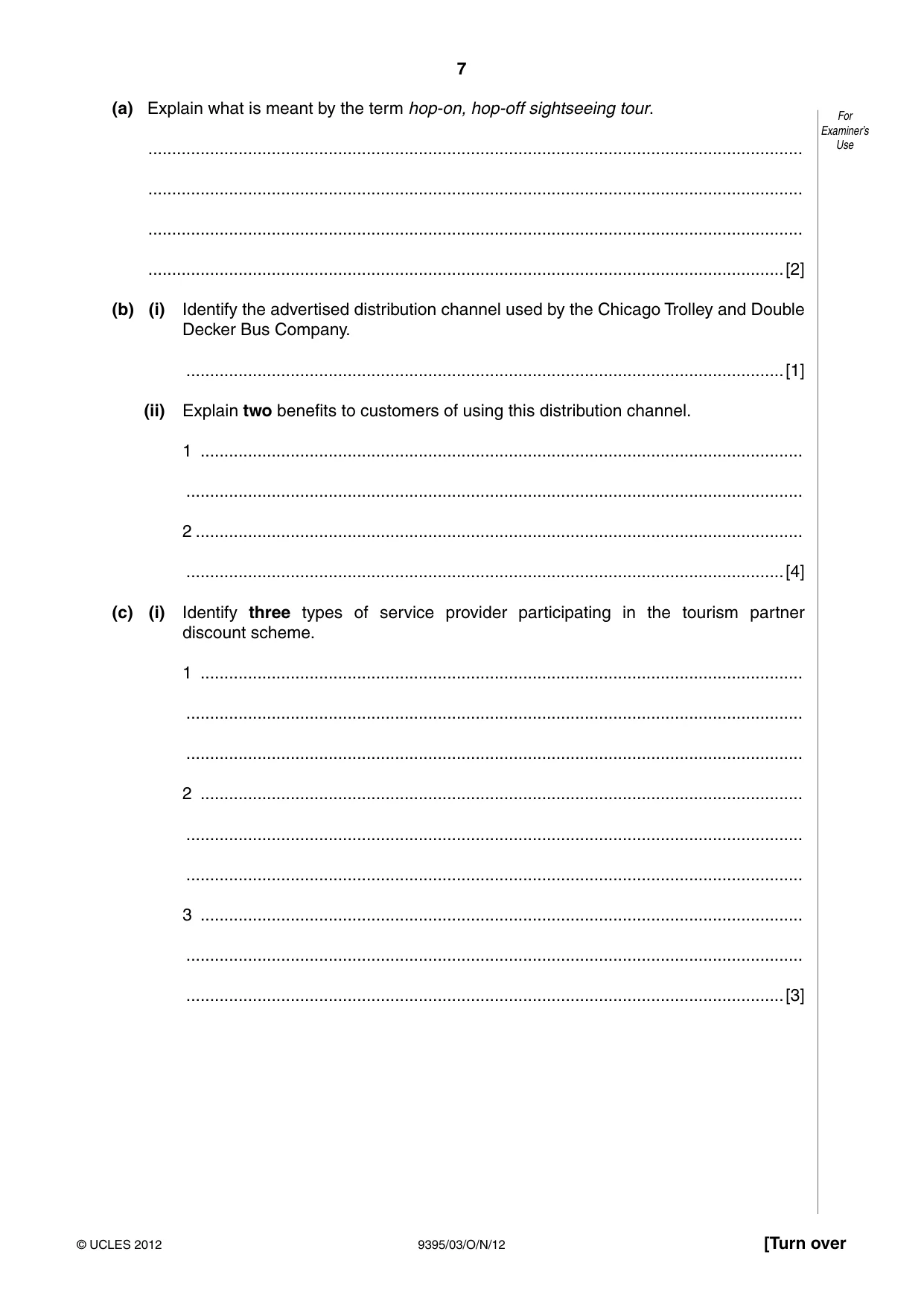 Cambridge A Level Travel and Tourism 9395 2012 Oct/Nov Paper 3 · Variant 1 question paper, page 7 of 20