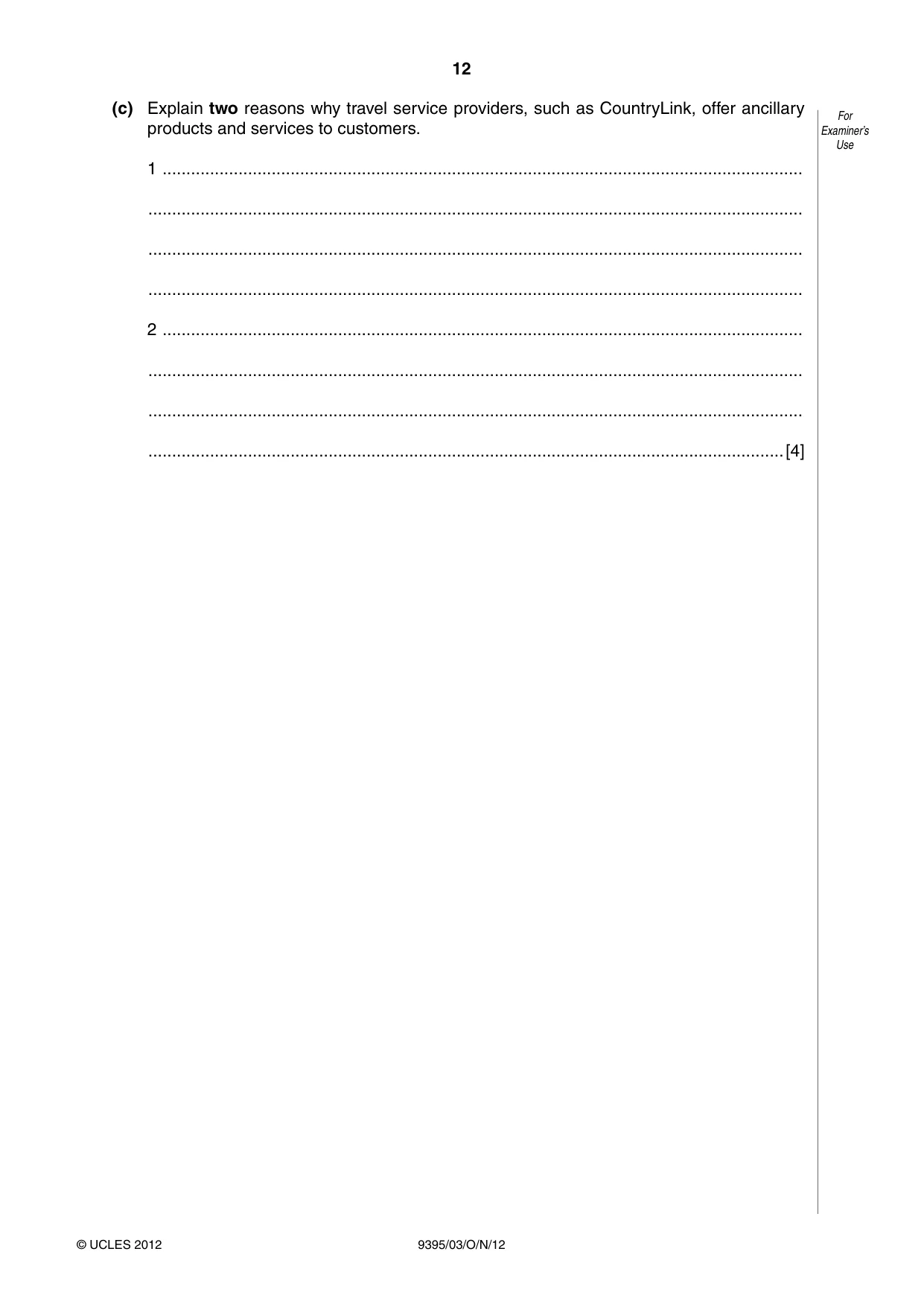 Cambridge A Level Travel and Tourism 9395 2012 Oct/Nov Paper 3 · Variant 1 question paper, page 12 of 20