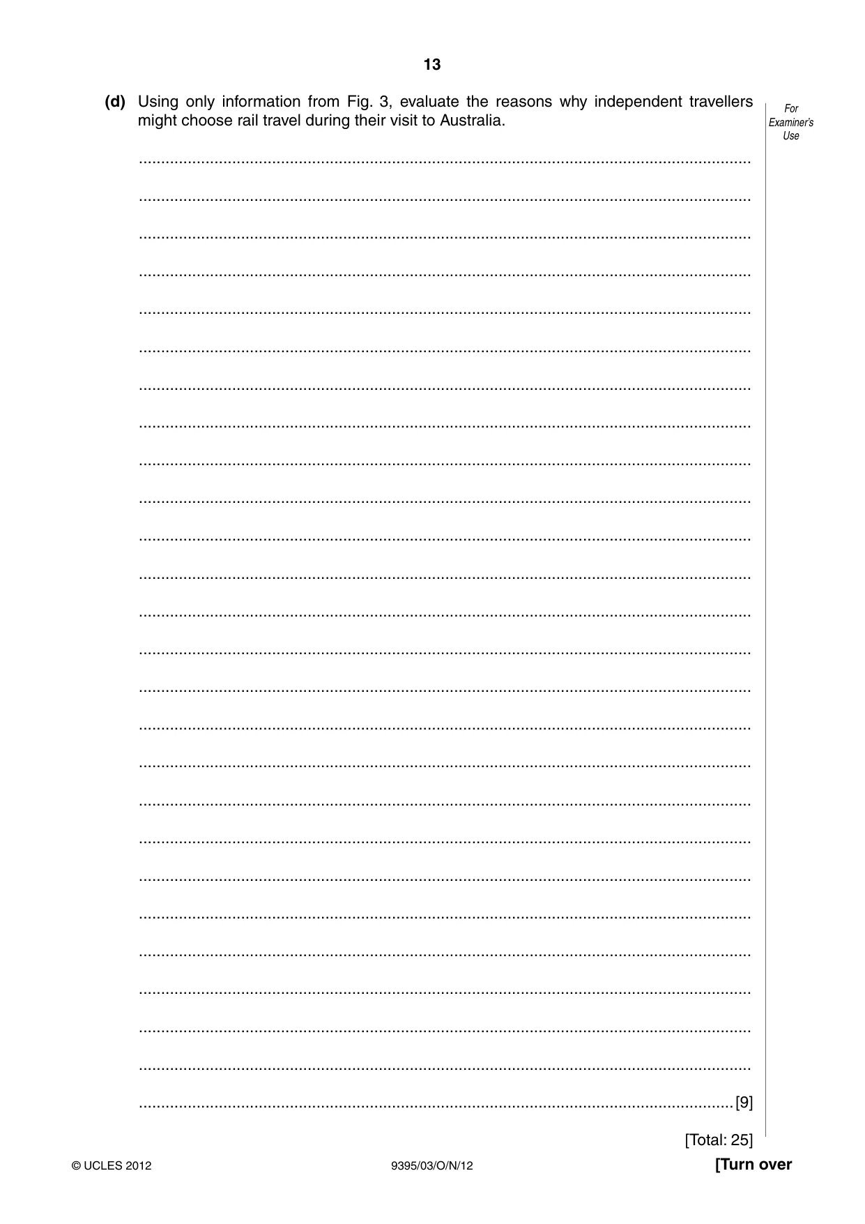 Cambridge A Level Travel and Tourism 9395 2012 Oct/Nov Paper 3 · Variant 1 question paper, page 13 of 20