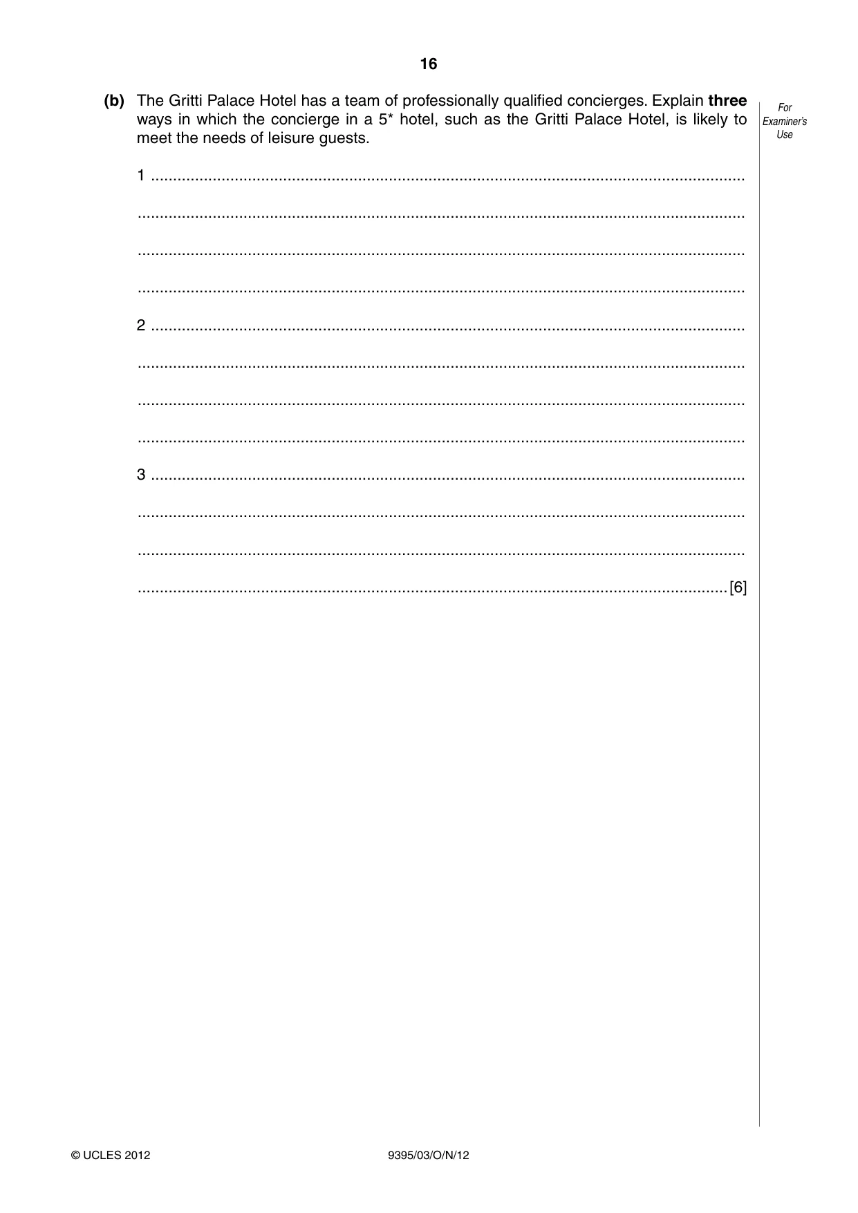 Cambridge A Level Travel and Tourism 9395 2012 Oct/Nov Paper 3 · Variant 1 question paper, page 16 of 20