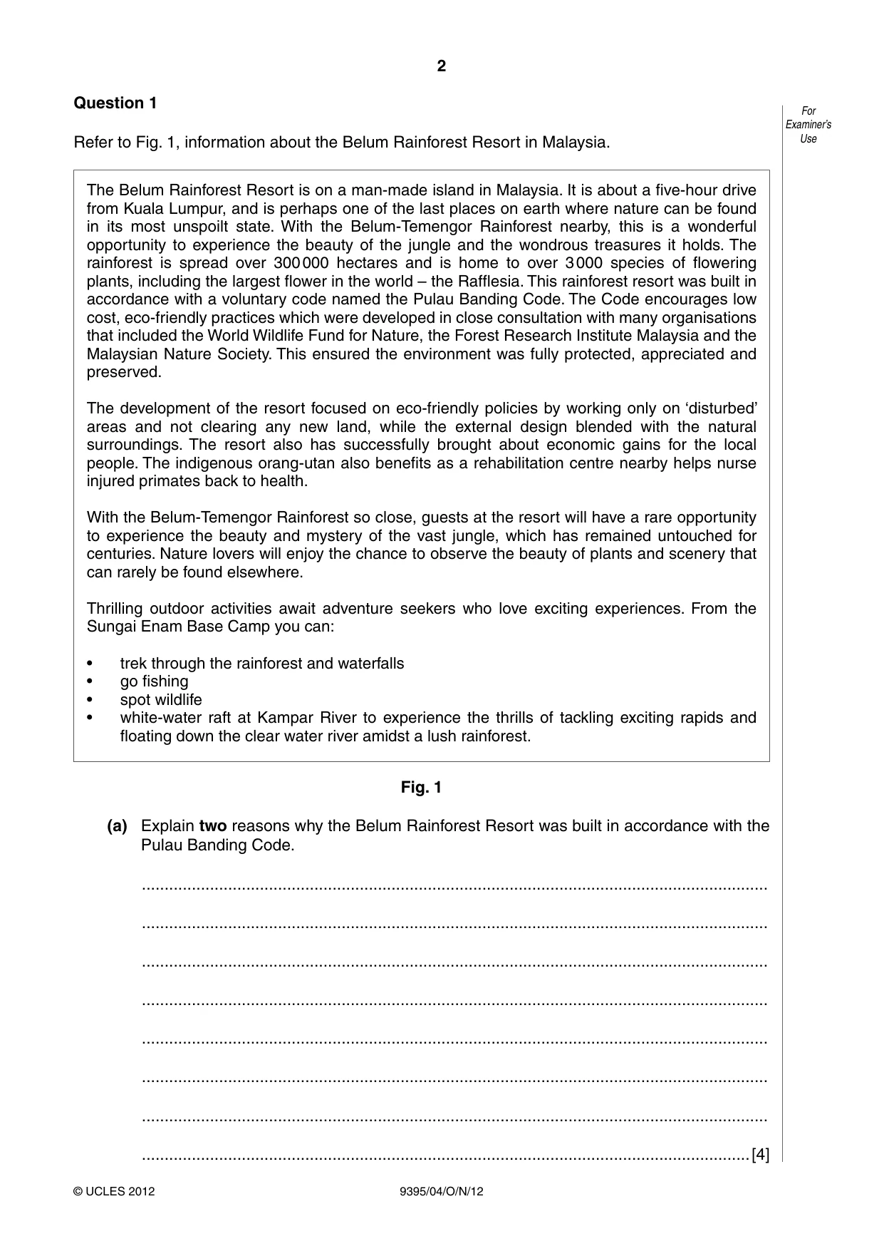 Cambridge A Level Travel and Tourism 9395 2012 Oct/Nov Paper 4 · Variant 1 question paper, page 2 of 8
