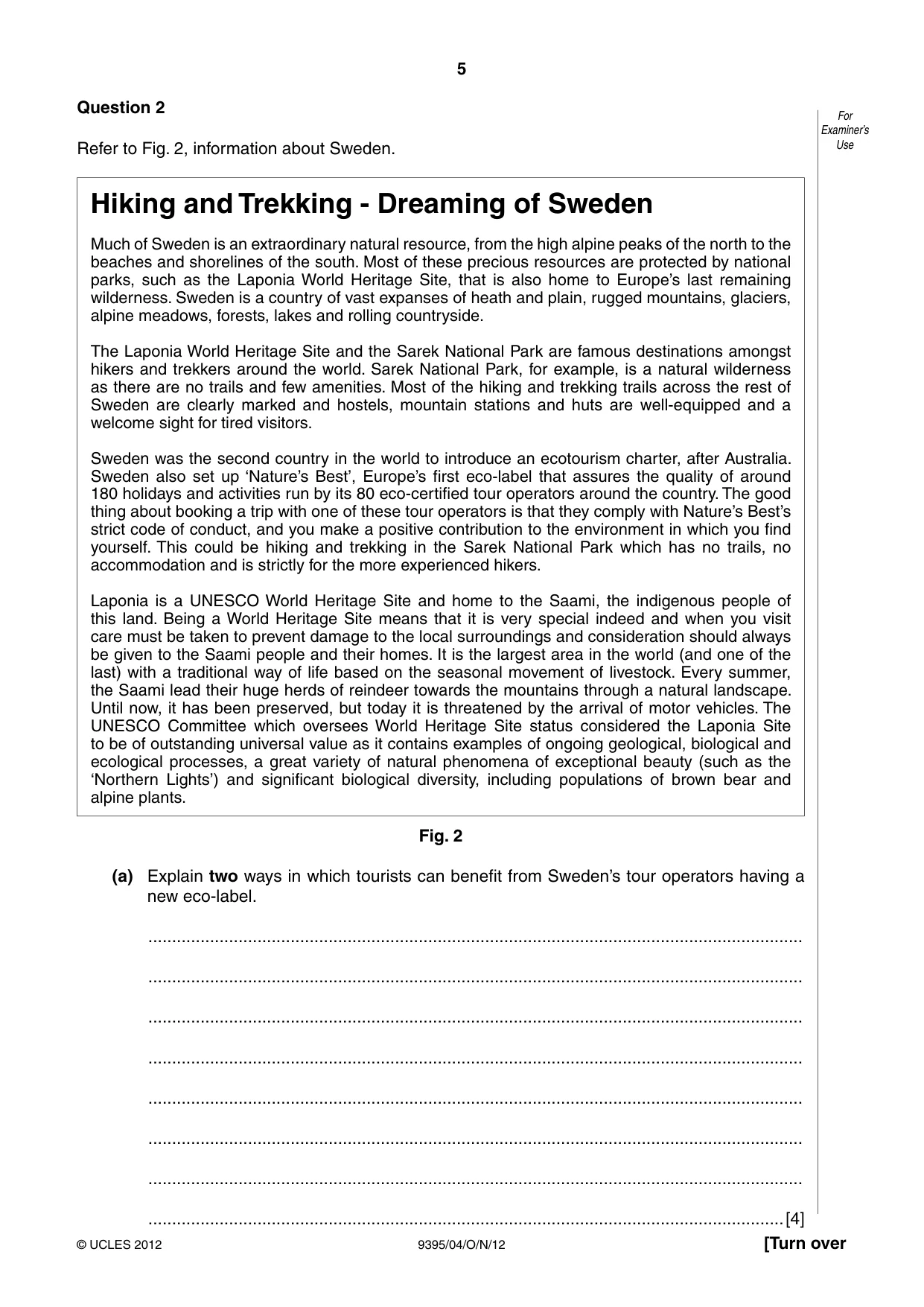 Cambridge A Level Travel and Tourism 9395 2012 Oct/Nov Paper 4 · Variant 1 question paper, page 5 of 8