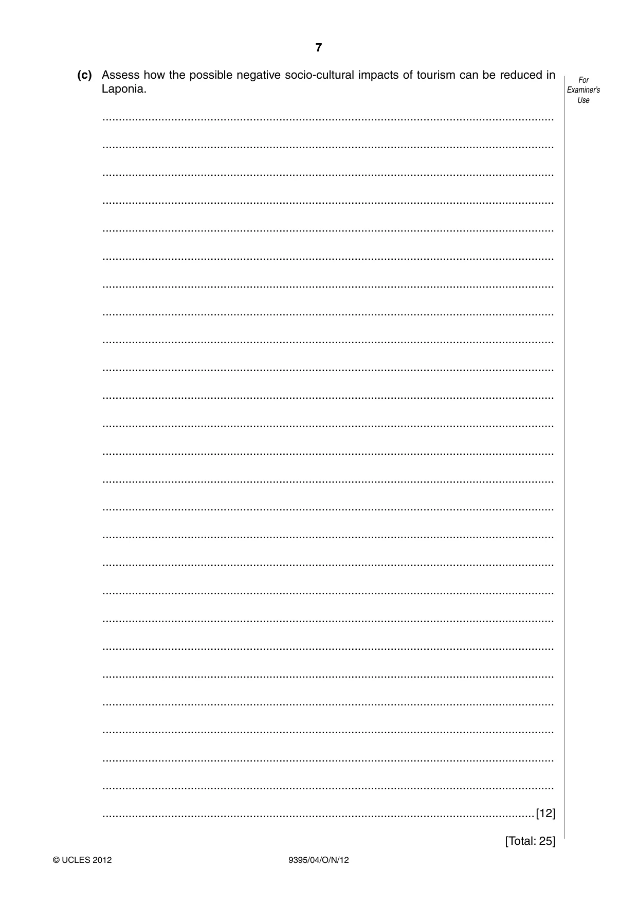 Cambridge A Level Travel and Tourism 9395 2012 Oct/Nov Paper 4 · Variant 1 question paper, page 7 of 8