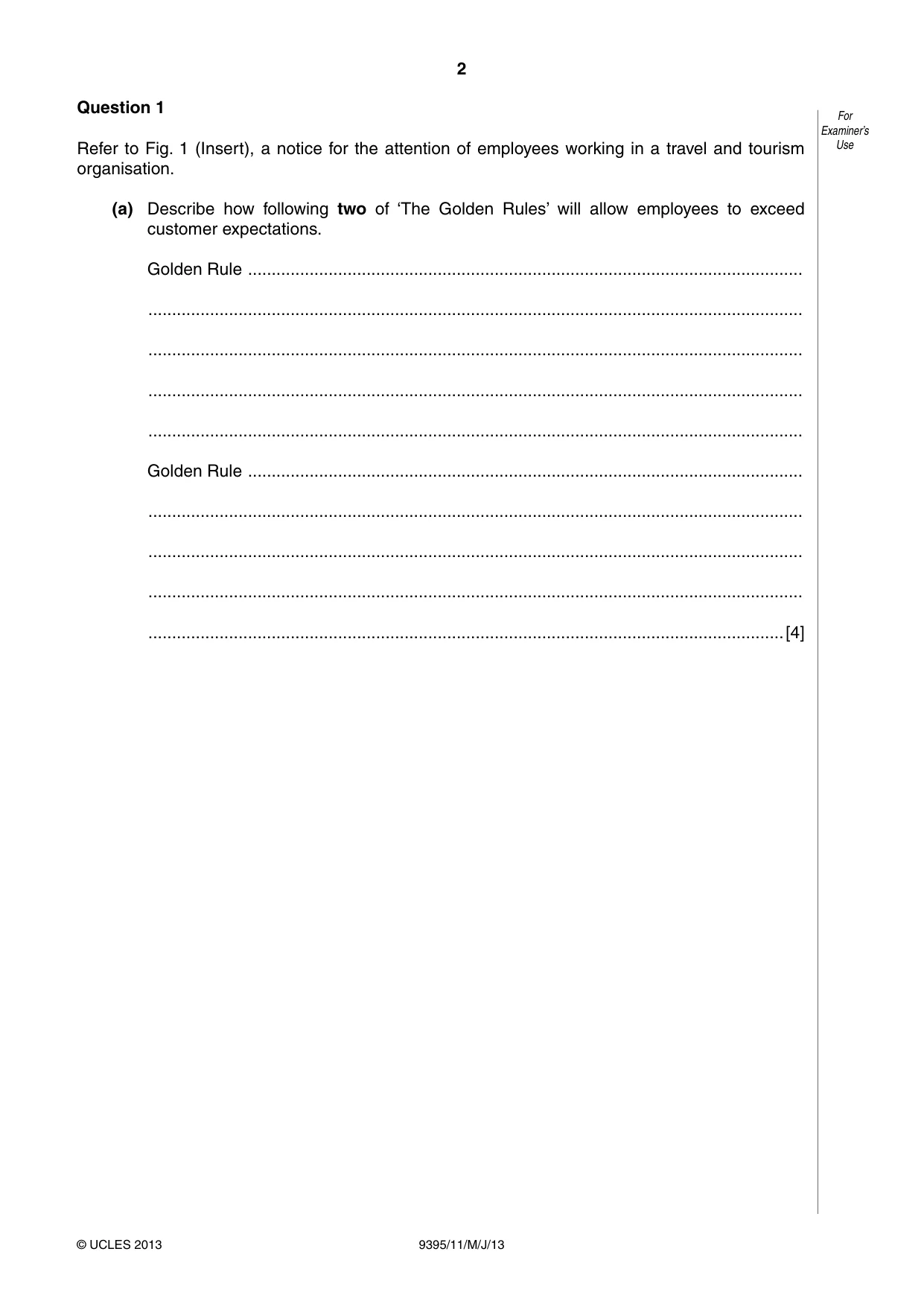 Cambridge A Level Travel and Tourism 9395 2013 May/June Paper 1 · Variant 1 question paper, page 2 of 16