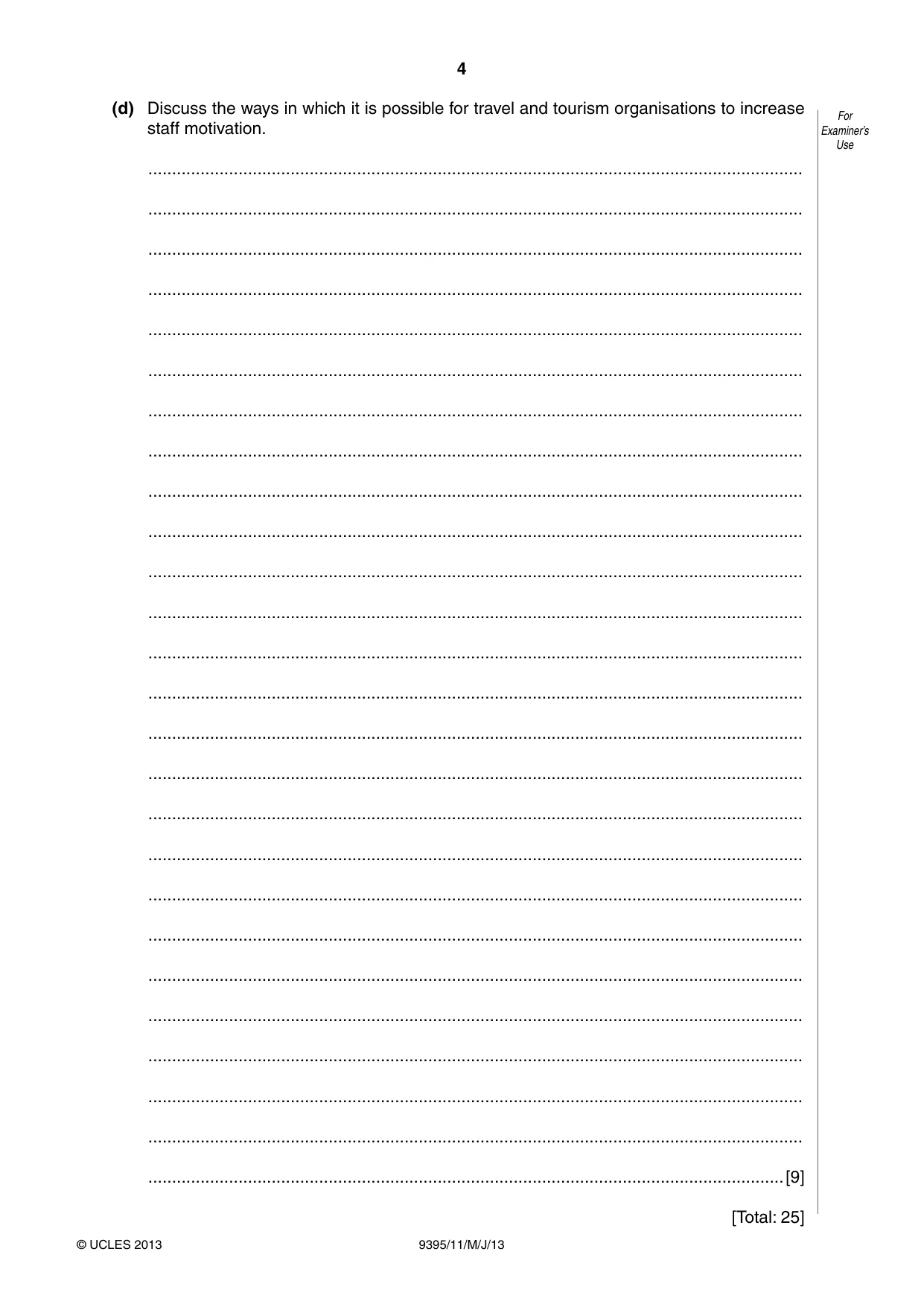 Cambridge A Level Travel and Tourism 9395 2013 May/June Paper 1 · Variant 1 question paper, page 4 of 16