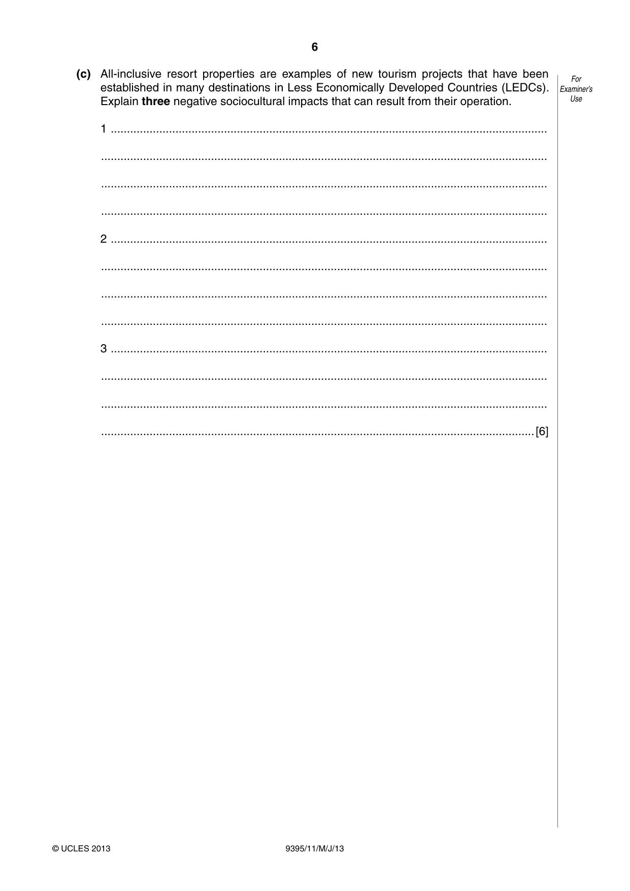 Cambridge A Level Travel and Tourism 9395 2013 May/June Paper 1 · Variant 1 question paper, page 6 of 16