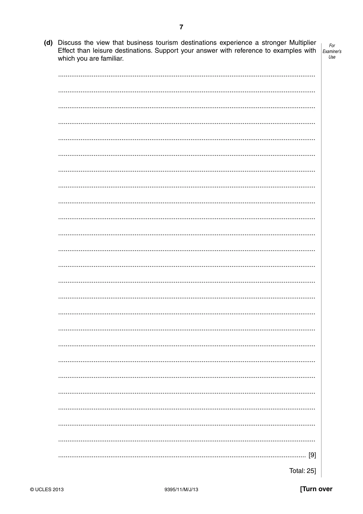 Cambridge A Level Travel and Tourism 9395 2013 May/June Paper 1 · Variant 1 question paper, page 7 of 16