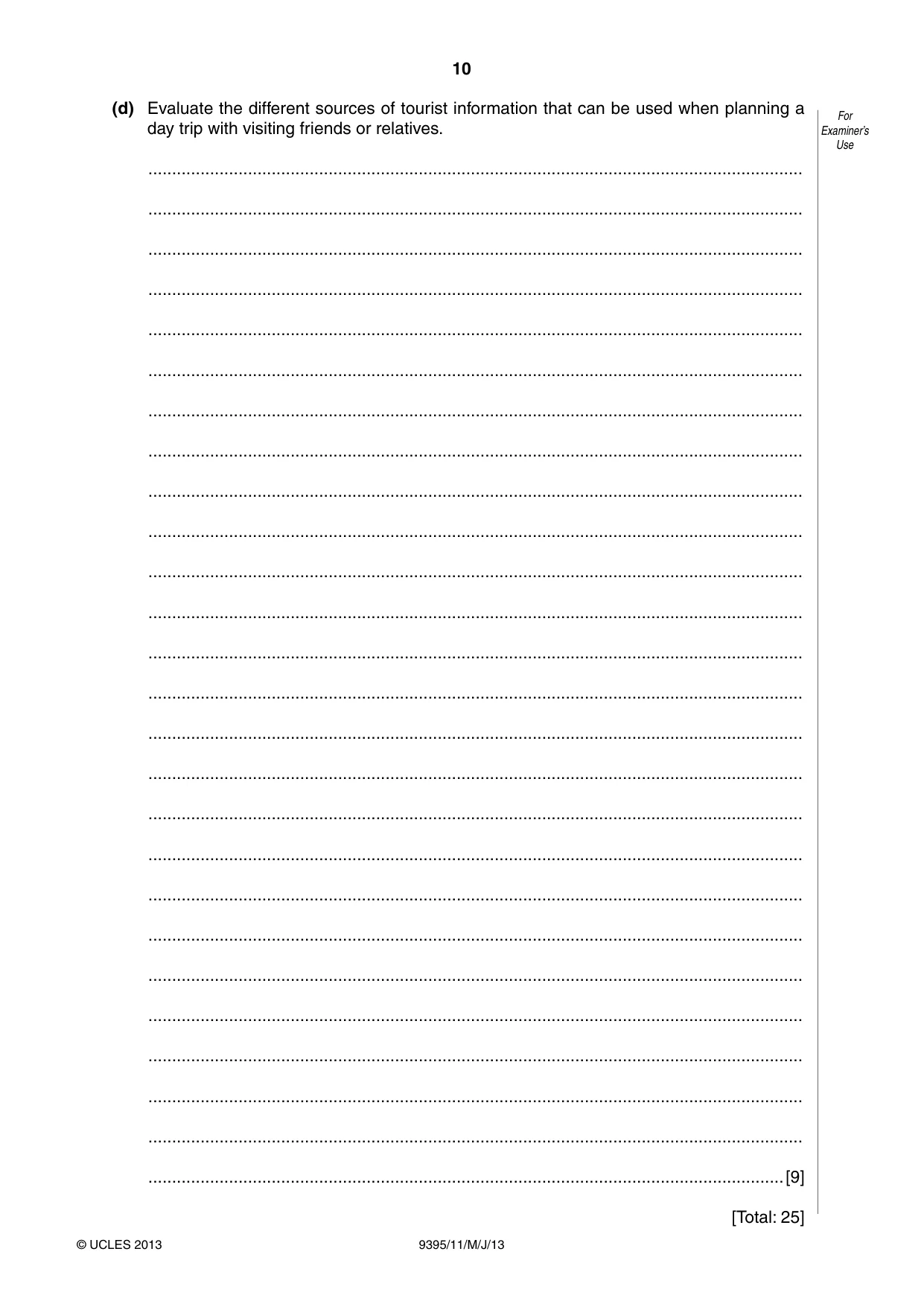 Cambridge A Level Travel and Tourism 9395 2013 May/June Paper 1 · Variant 1 question paper, page 10 of 16