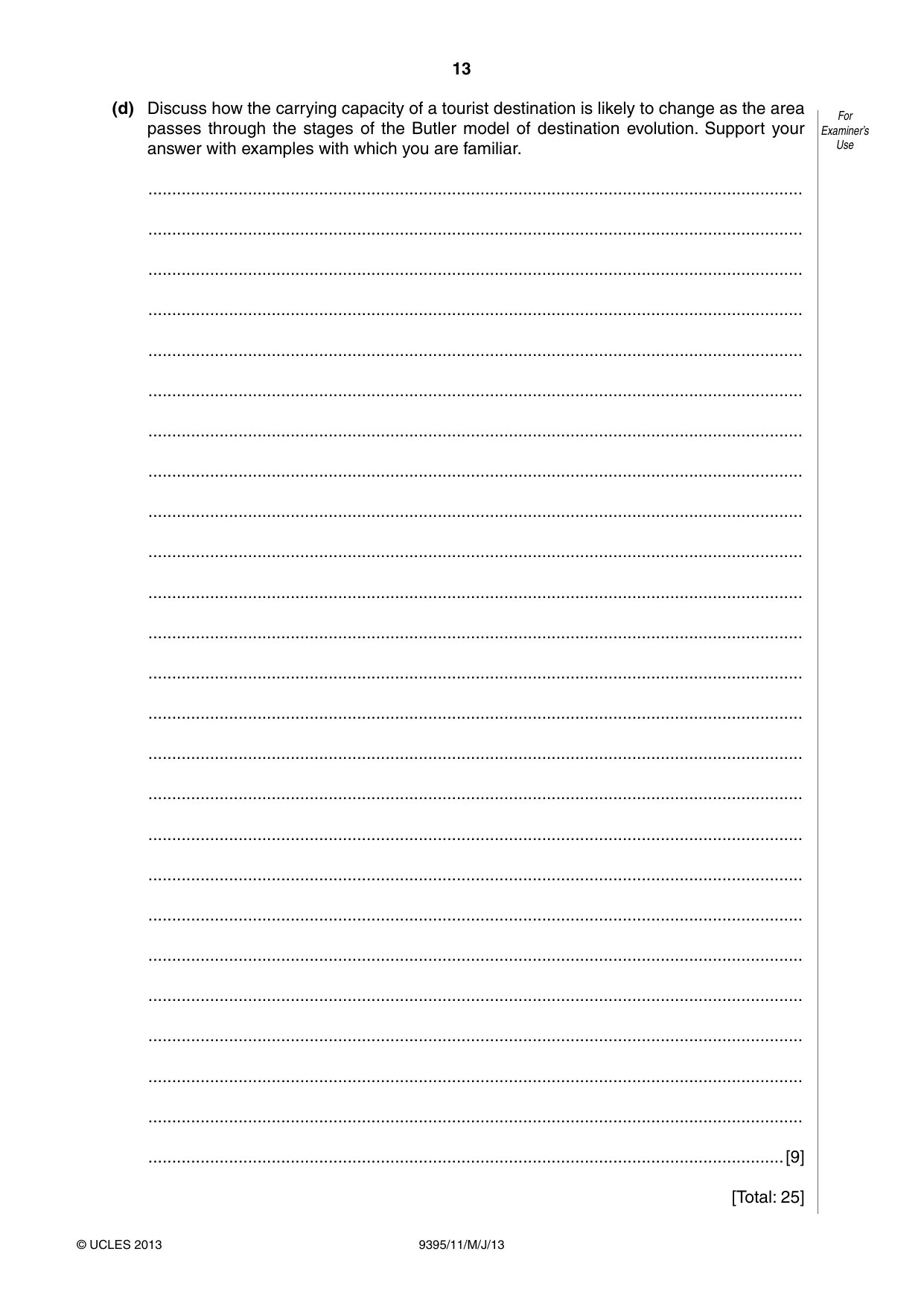 Cambridge A Level Travel and Tourism 9395 2013 May/June Paper 1 · Variant 1 question paper, page 13 of 16