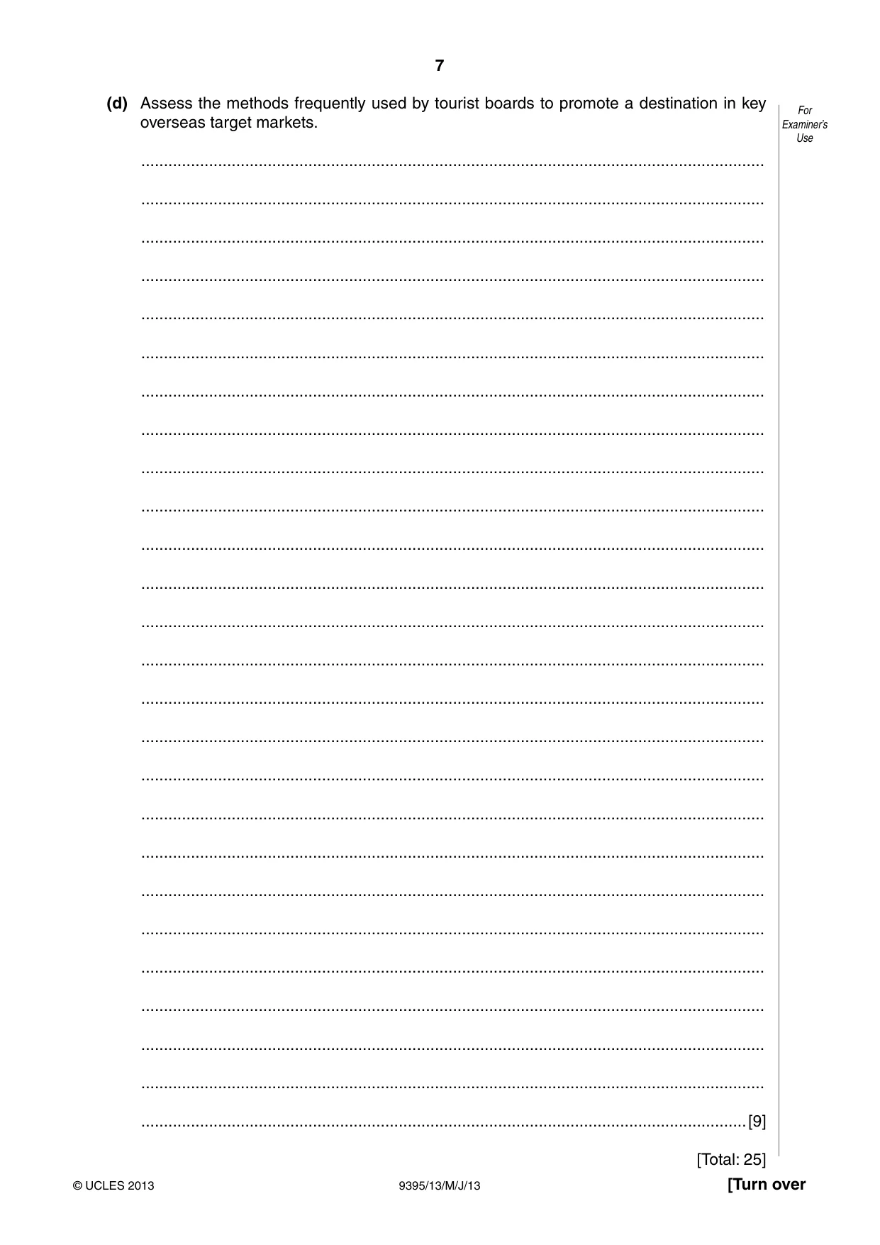 Cambridge A Level Travel and Tourism 9395 2013 May/June Paper 1 · Variant 3 question paper, page 7 of 16