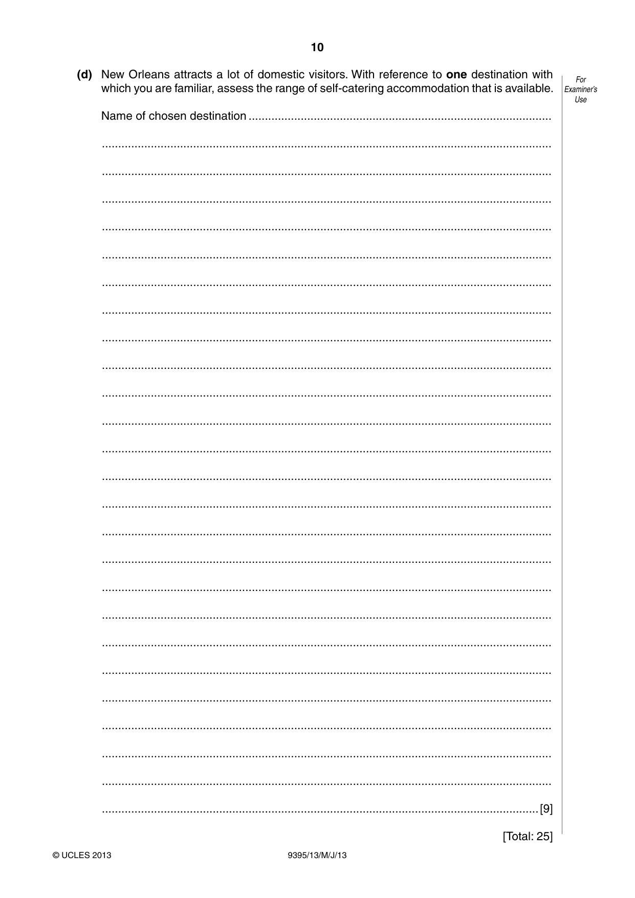 Cambridge A Level Travel and Tourism 9395 2013 May/June Paper 1 · Variant 3 question paper, page 10 of 16