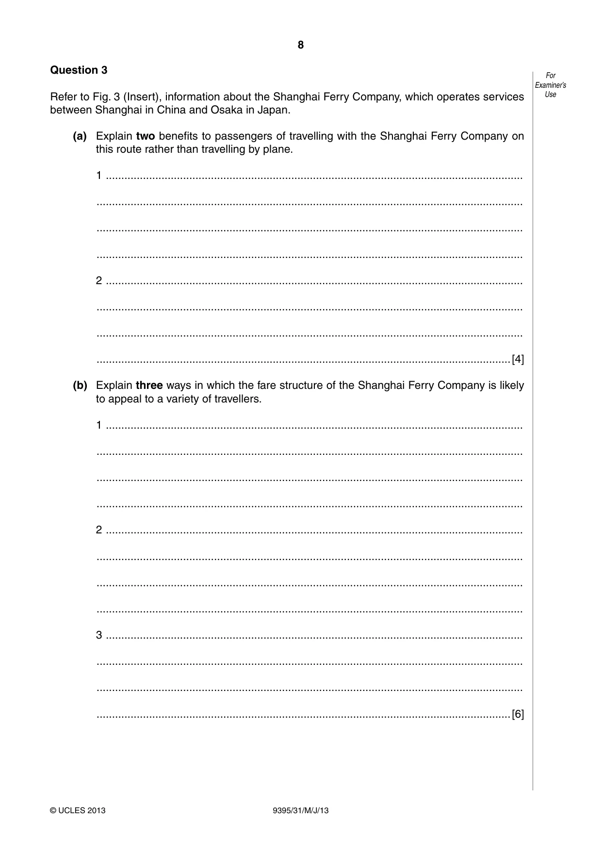 Cambridge A Level Travel and Tourism 9395 2013 May/June Paper 3 · Variant 1 question paper, page 8 of 16