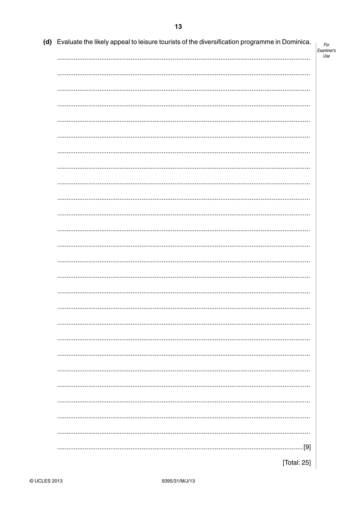 Cambridge A Level Travel and Tourism 9395 2013 May/June Paper 3 · Variant 1 question paper, page 13 of 16