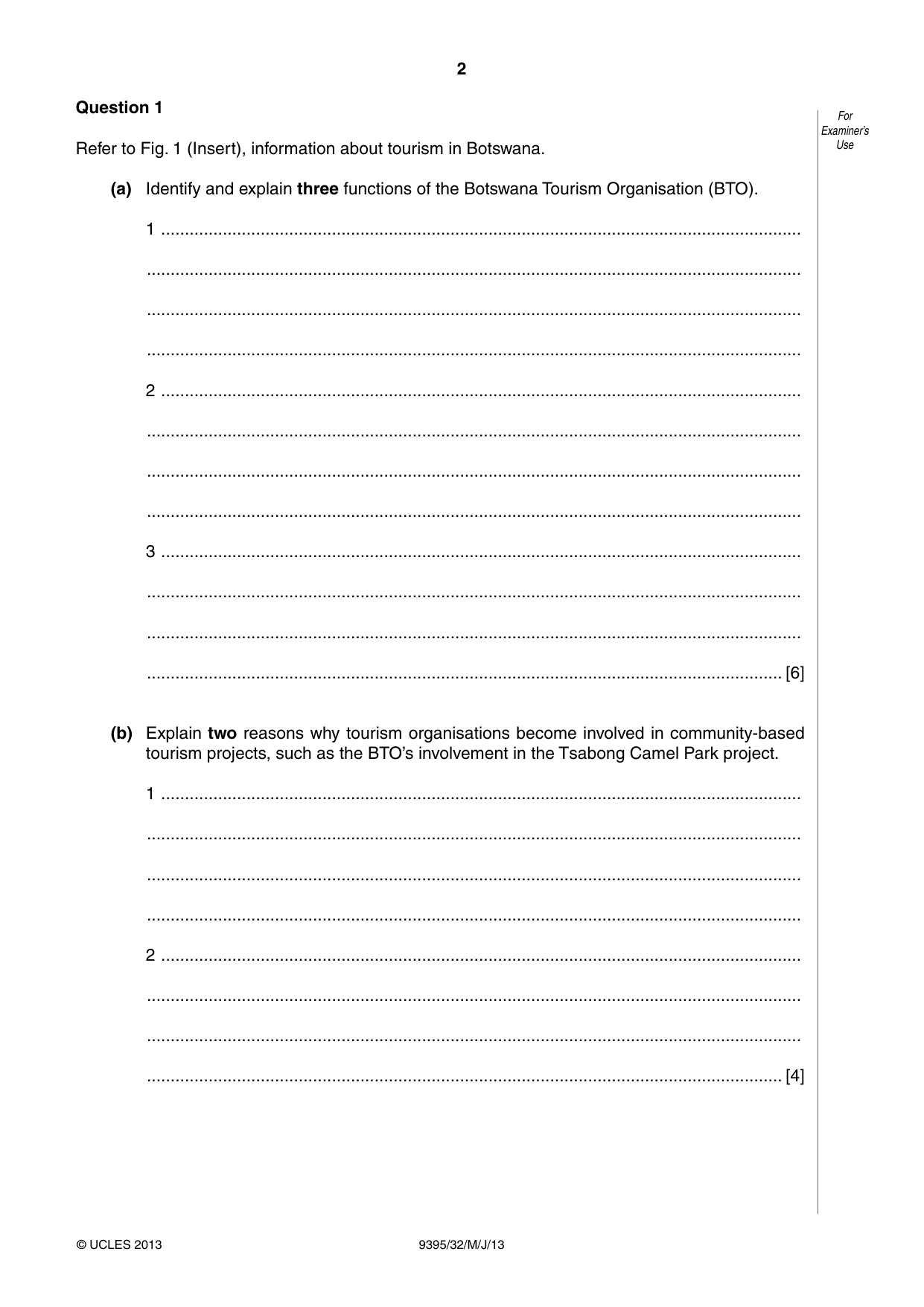 Cambridge A Level Travel and Tourism 9395 2013 May/June Paper 3 · Variant 2 question paper, page 2 of 16