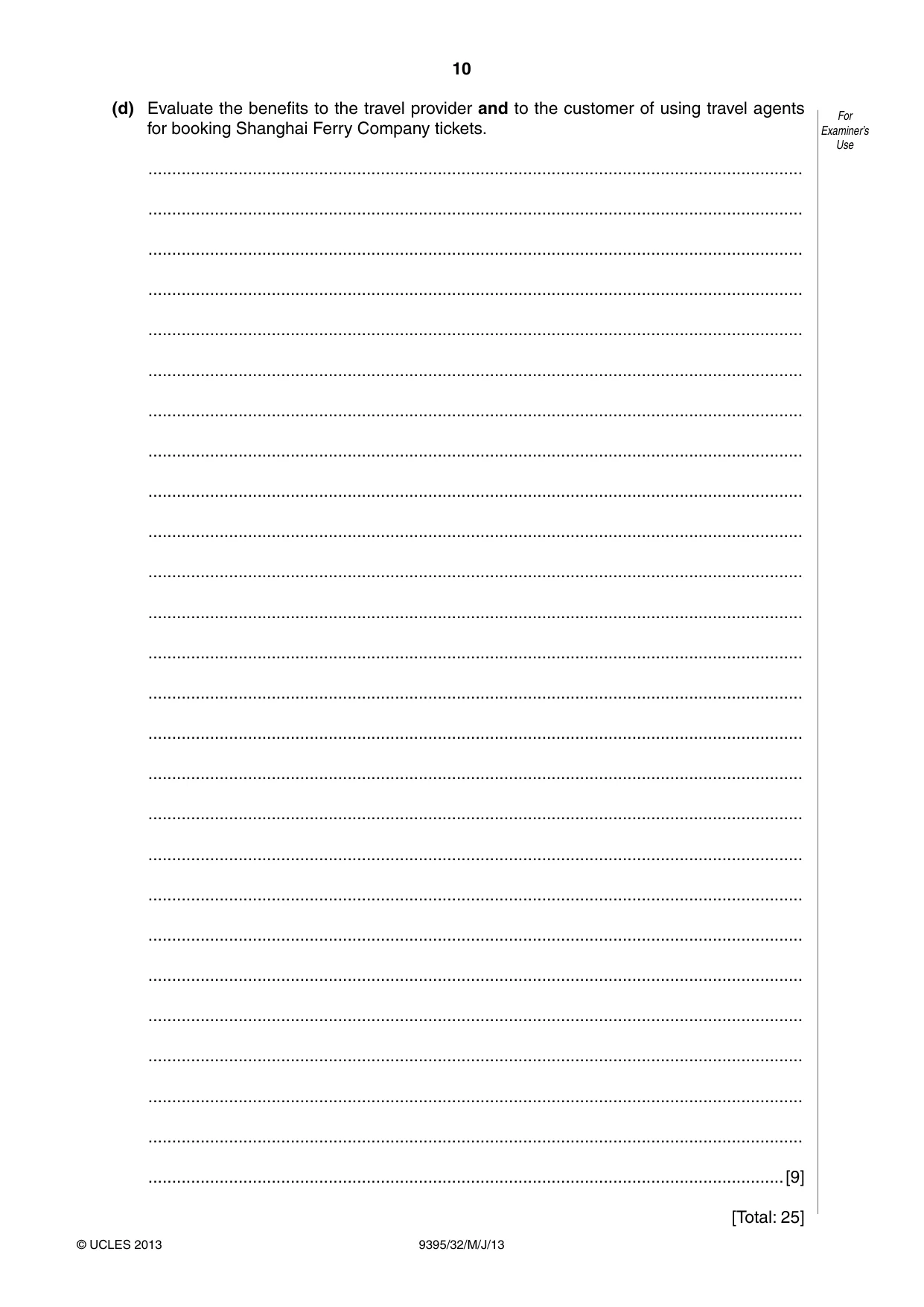 Cambridge A Level Travel and Tourism 9395 2013 May/June Paper 3 · Variant 2 question paper, page 10 of 16