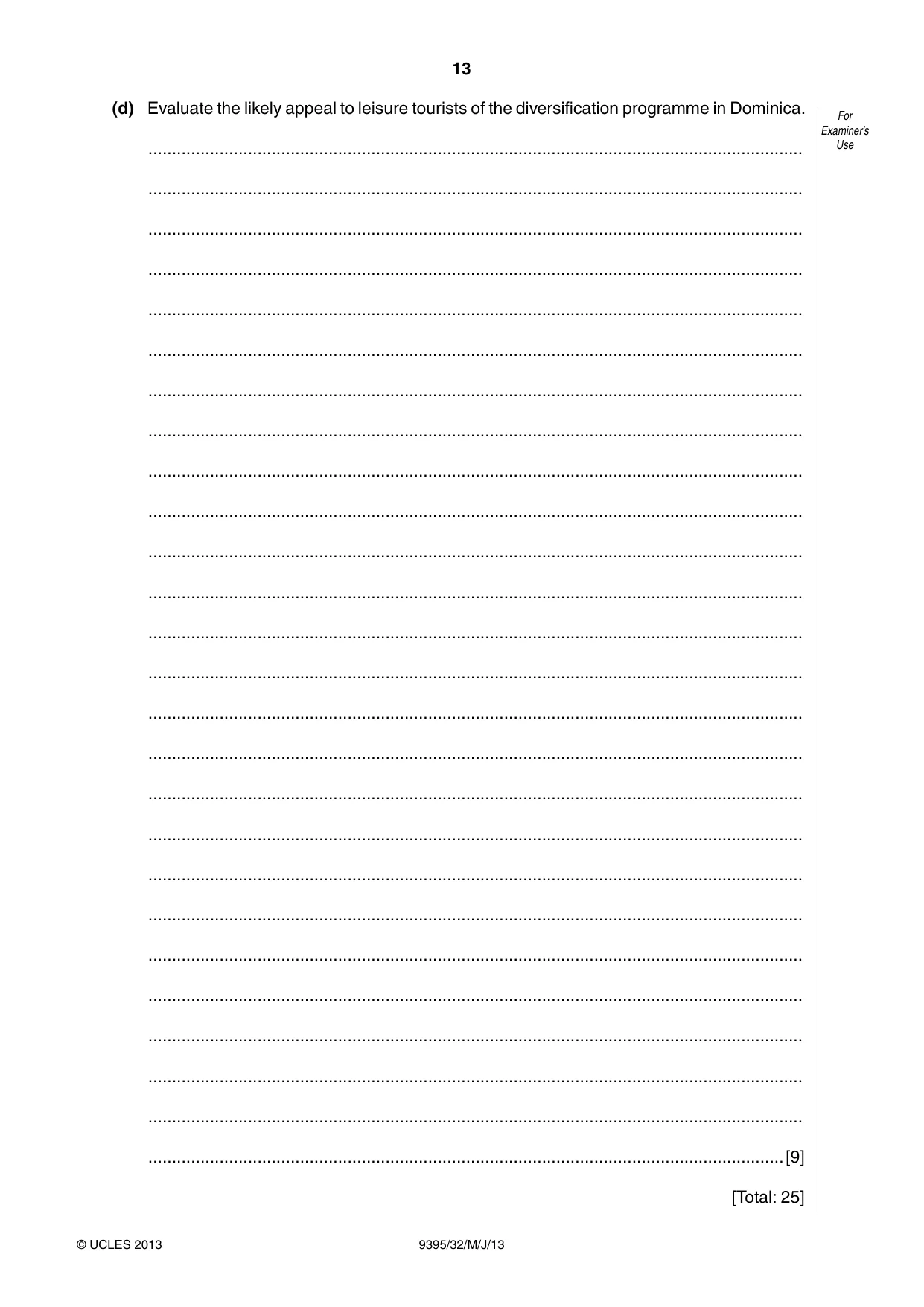 Cambridge A Level Travel and Tourism 9395 2013 May/June Paper 3 · Variant 2 question paper, page 13 of 16