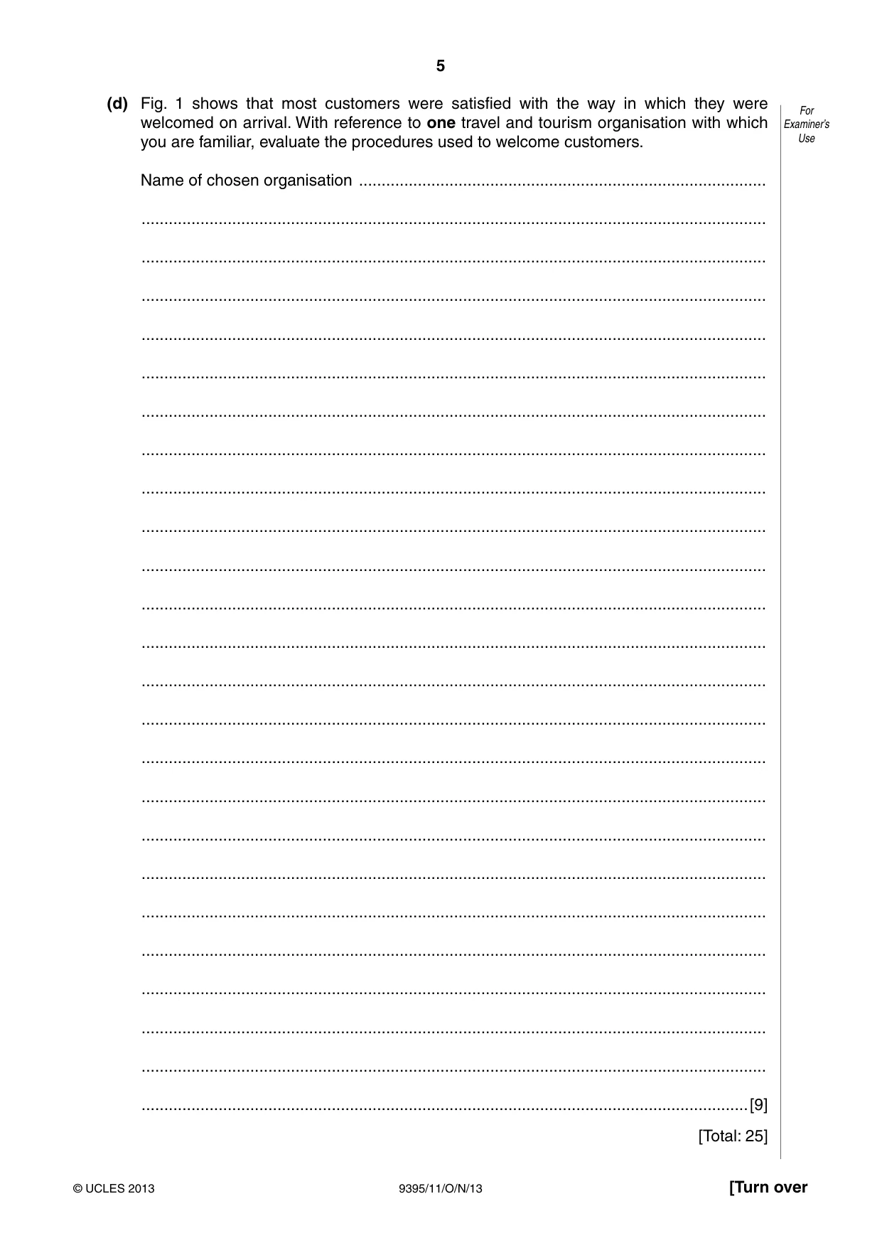 Cambridge A Level Travel and Tourism 9395 2013 Oct/Nov Paper 1 · Variant 1 question paper, page 5 of 16