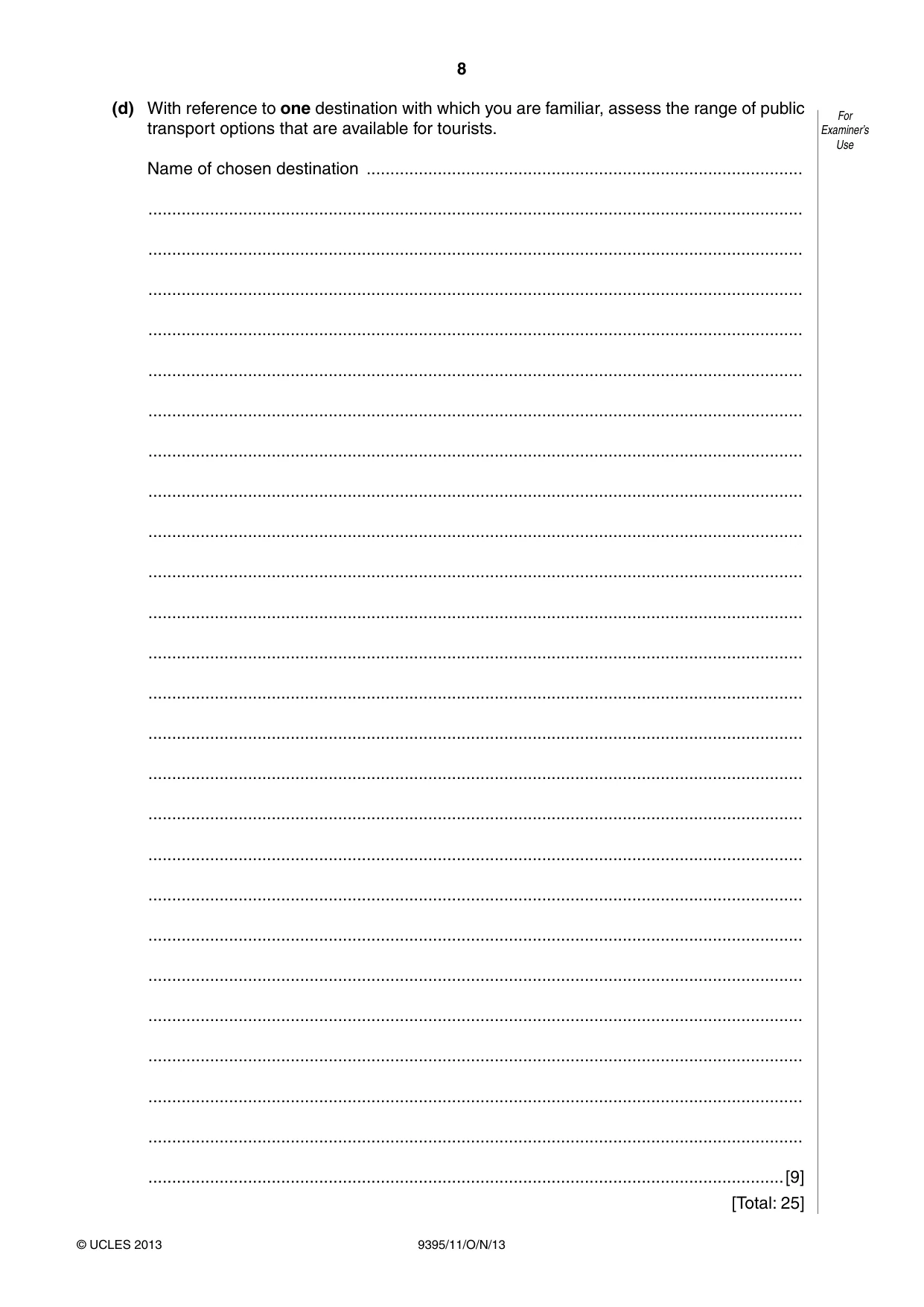Cambridge A Level Travel and Tourism 9395 2013 Oct/Nov Paper 1 · Variant 1 question paper, page 8 of 16