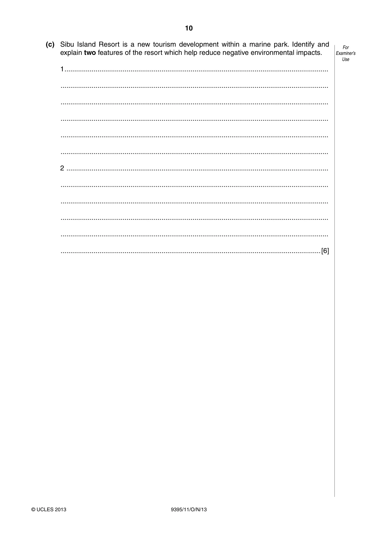 Cambridge A Level Travel and Tourism 9395 2013 Oct/Nov Paper 1 · Variant 1 question paper, page 10 of 16