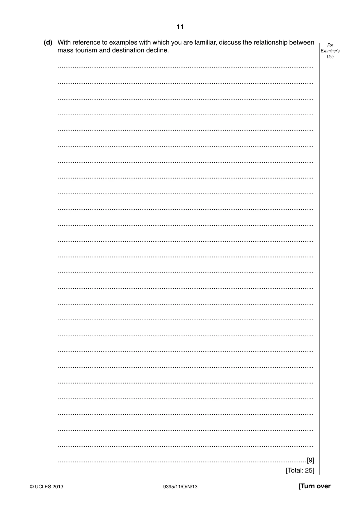 Cambridge A Level Travel and Tourism 9395 2013 Oct/Nov Paper 1 · Variant 1 question paper, page 11 of 16