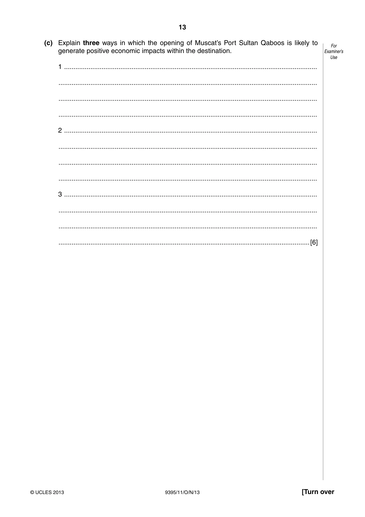 Cambridge A Level Travel and Tourism 9395 2013 Oct/Nov Paper 1 · Variant 1 question paper, page 13 of 16