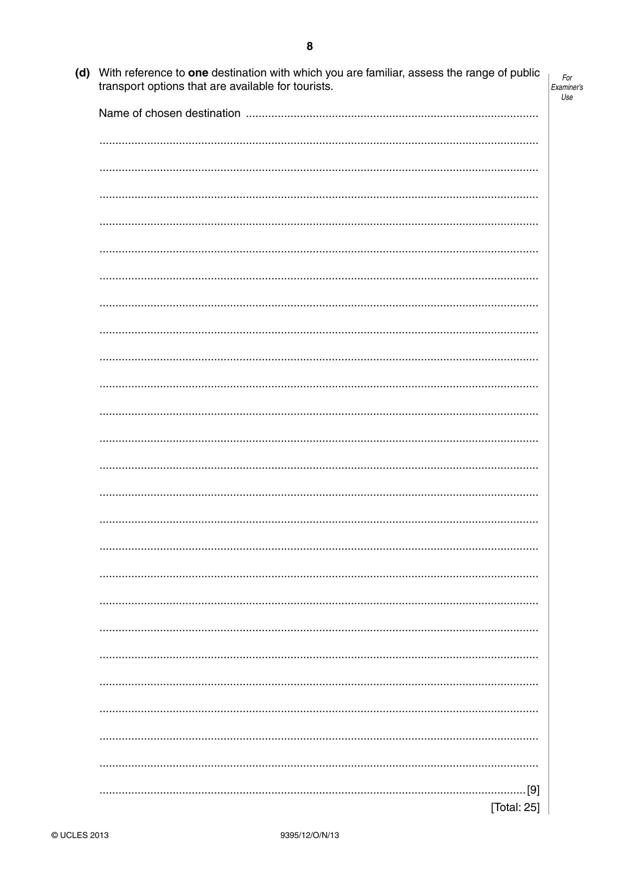 Cambridge A Level Travel and Tourism 9395 2013 Oct/Nov Paper 1 · Variant 2 question paper, page 8 of 16