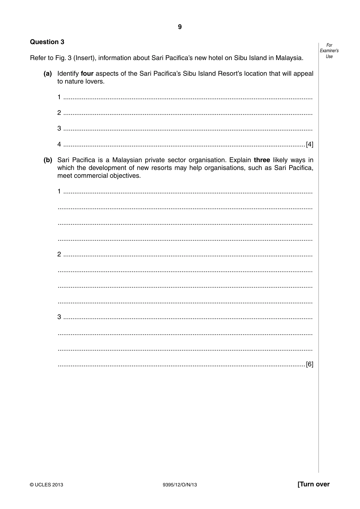 Cambridge A Level Travel and Tourism 9395 2013 Oct/Nov Paper 1 · Variant 2 question paper, page 9 of 16
