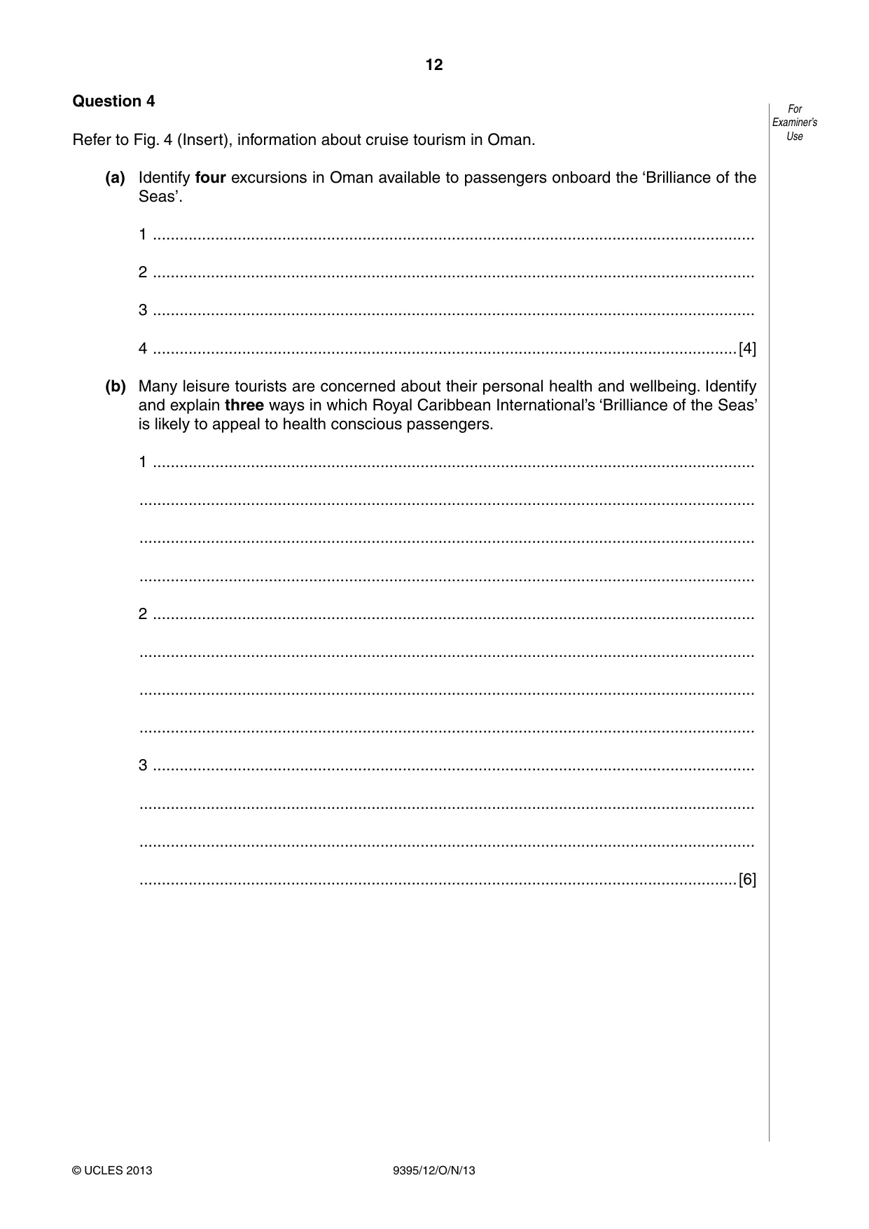 Cambridge A Level Travel and Tourism 9395 2013 Oct/Nov Paper 1 · Variant 2 question paper, page 12 of 16