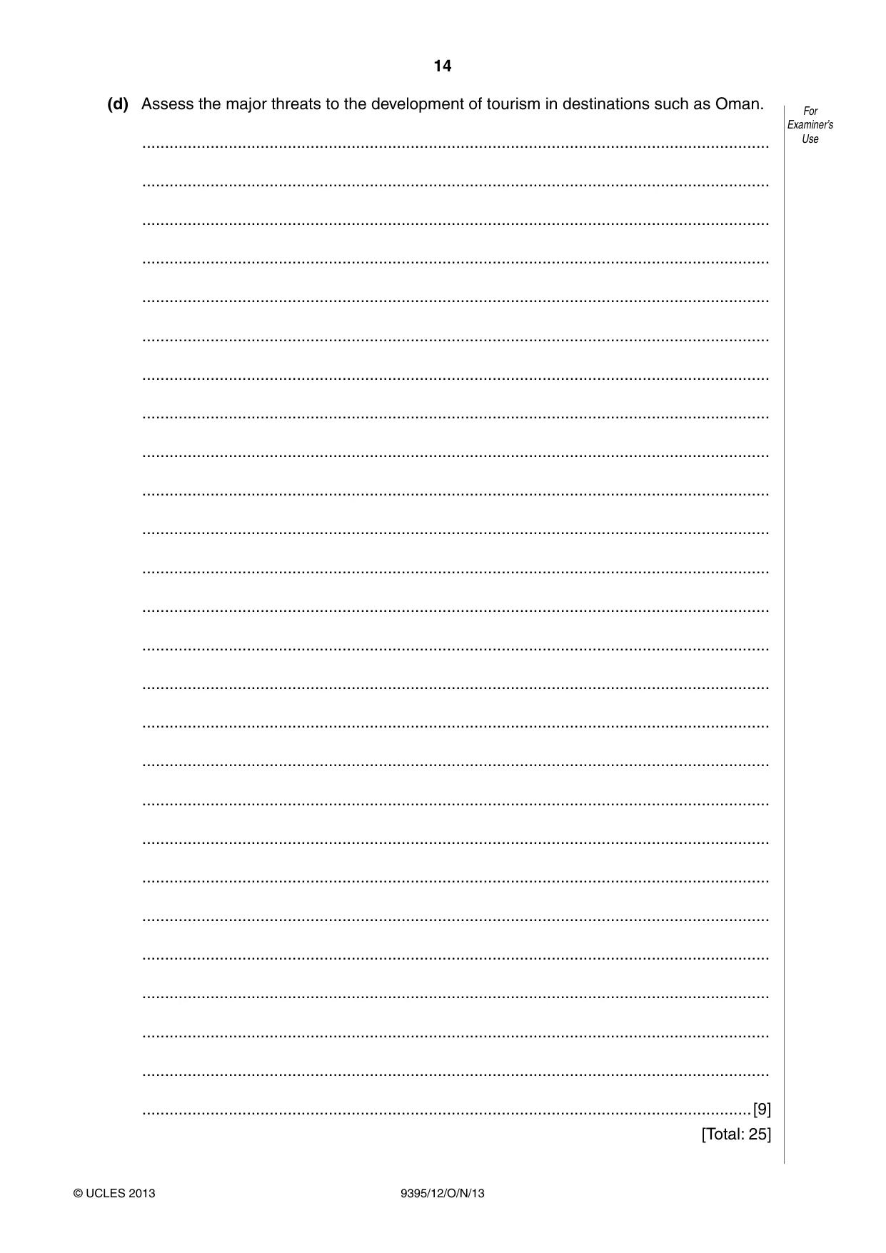 Cambridge A Level Travel and Tourism 9395 2013 Oct/Nov Paper 1 · Variant 2 question paper, page 14 of 16