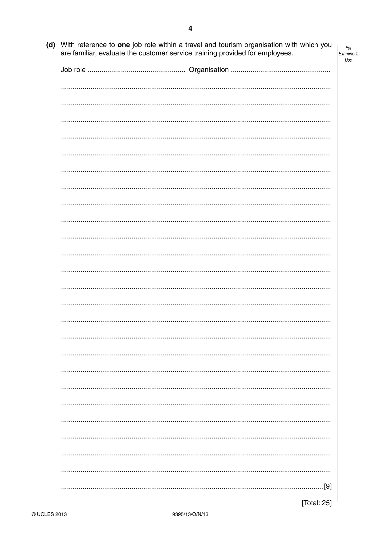 Cambridge A Level Travel and Tourism 9395 2013 Oct/Nov Paper 1 · Variant 3 question paper, page 4 of 16