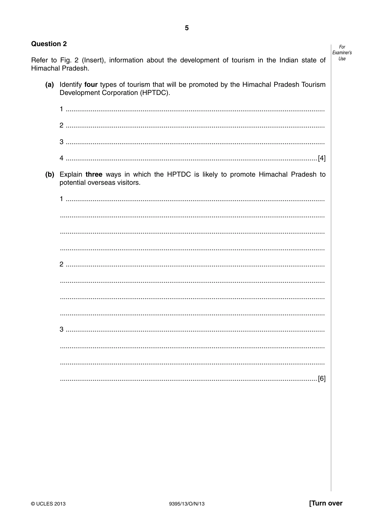 Cambridge A Level Travel and Tourism 9395 2013 Oct/Nov Paper 1 · Variant 3 question paper, page 5 of 16