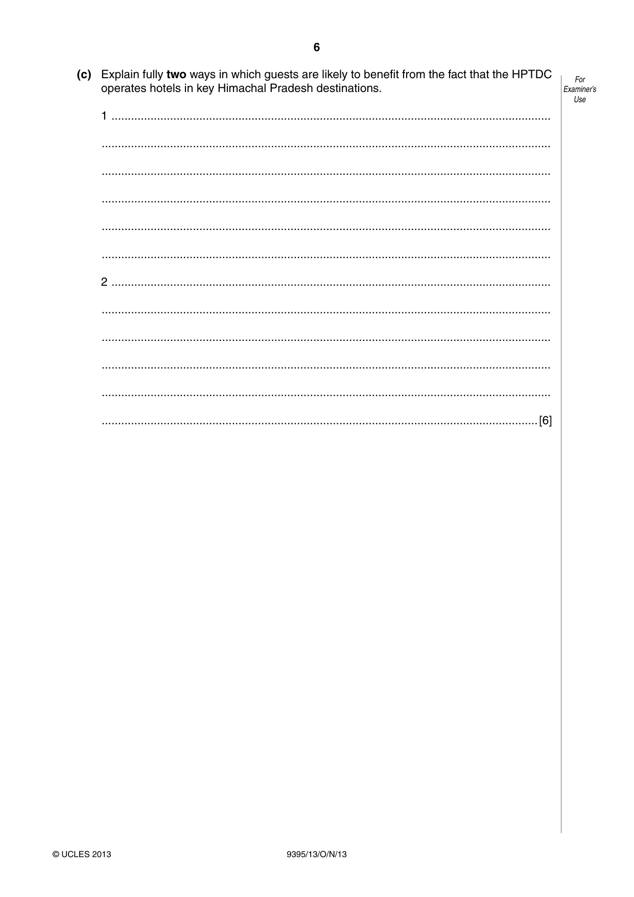 Cambridge A Level Travel and Tourism 9395 2013 Oct/Nov Paper 1 · Variant 3 question paper, page 6 of 16