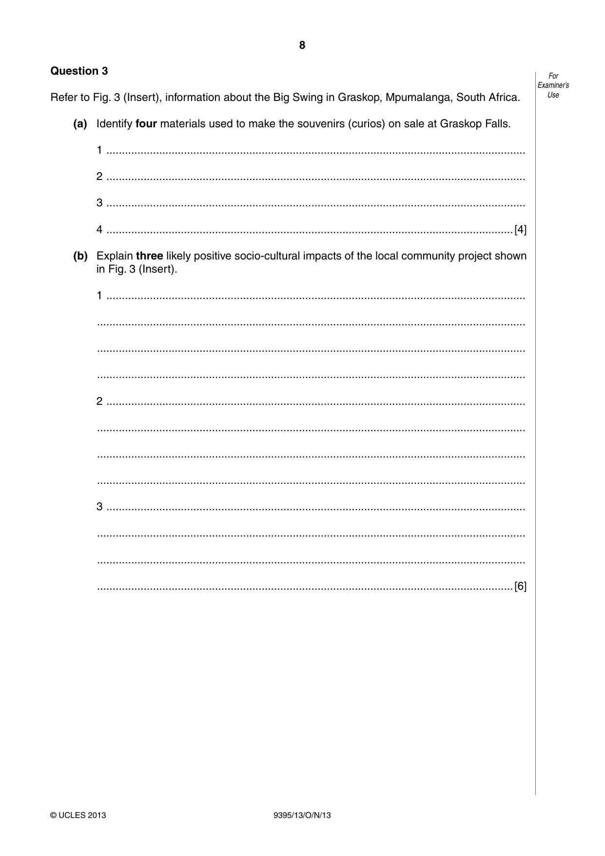 Cambridge A Level Travel and Tourism 9395 2013 Oct/Nov Paper 1 · Variant 3 question paper, page 8 of 16