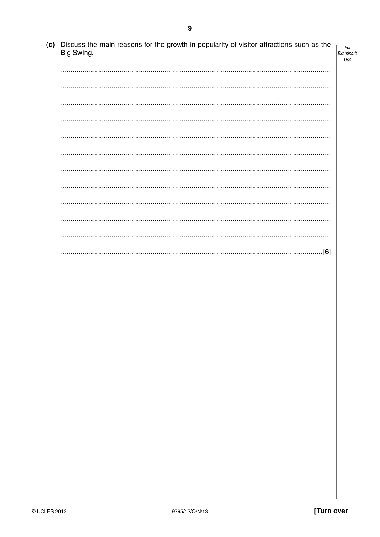 Cambridge A Level Travel and Tourism 9395 2013 Oct/Nov Paper 1 · Variant 3 question paper, page 9 of 16