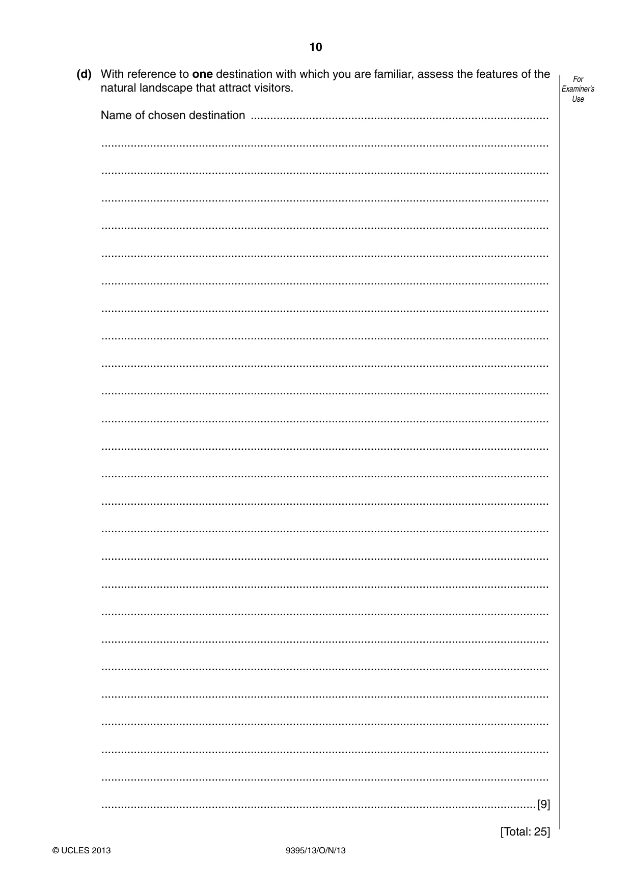 Cambridge A Level Travel and Tourism 9395 2013 Oct/Nov Paper 1 · Variant 3 question paper, page 10 of 16