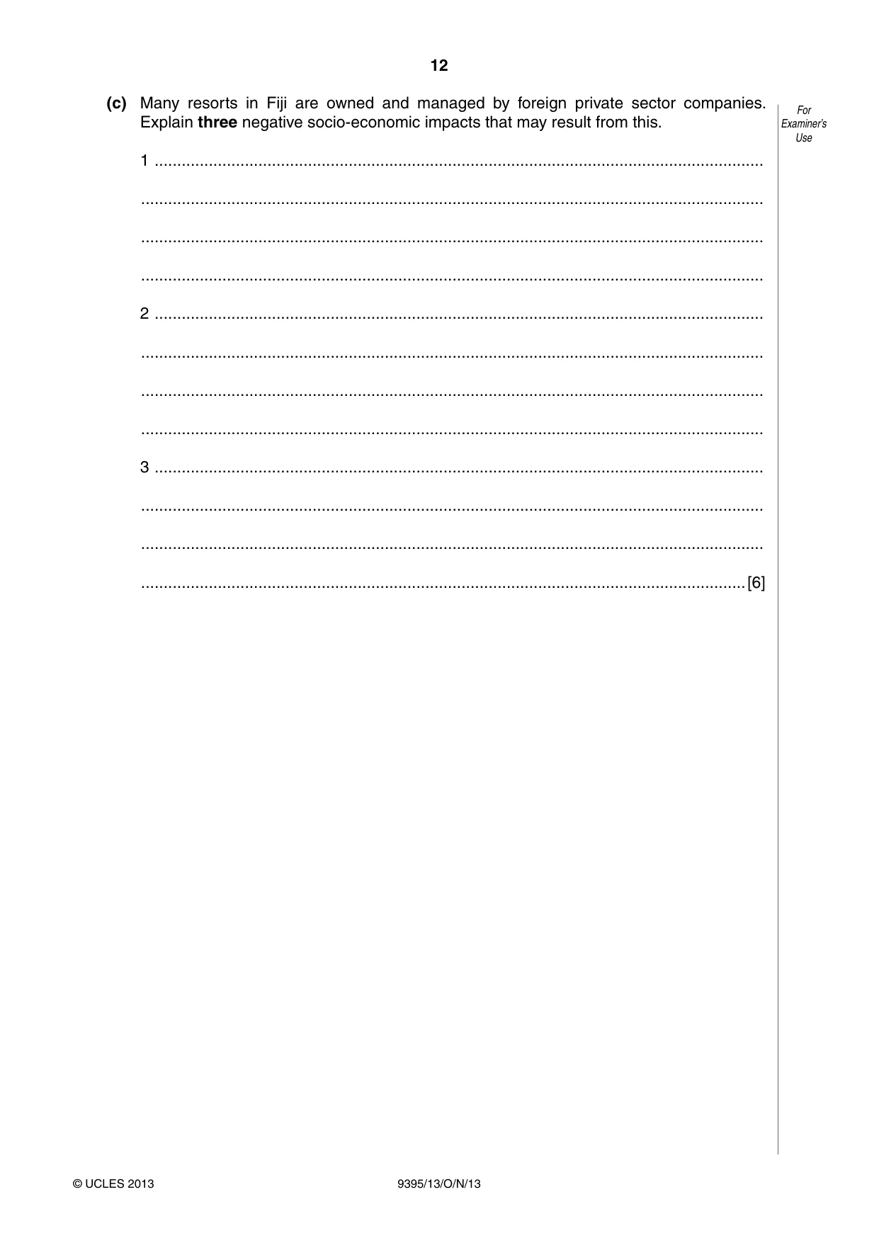 Cambridge A Level Travel and Tourism 9395 2013 Oct/Nov Paper 1 · Variant 3 question paper, page 12 of 16
