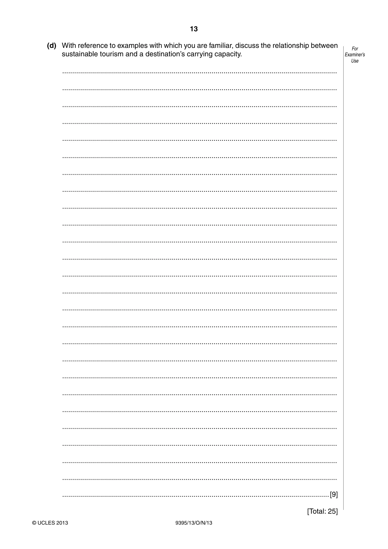 Cambridge A Level Travel and Tourism 9395 2013 Oct/Nov Paper 1 · Variant 3 question paper, page 13 of 16