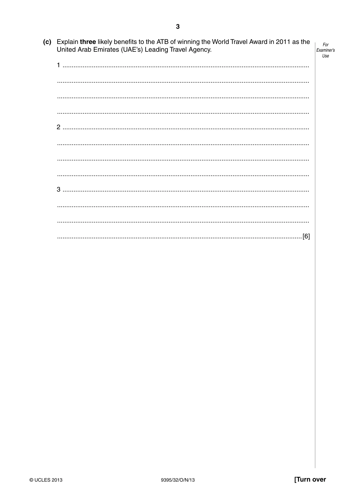 Cambridge A Level Travel and Tourism 9395 2013 Oct/Nov Paper 3 · Variant 2 question paper, page 3 of 16
