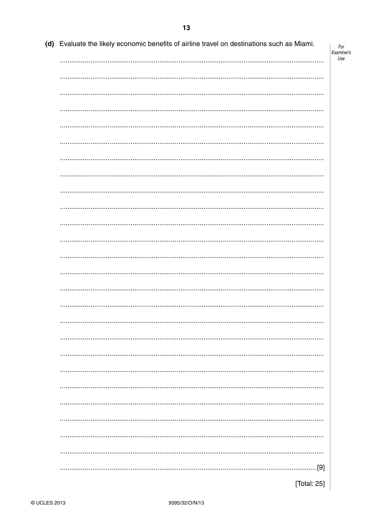 Cambridge A Level Travel and Tourism 9395 2013 Oct/Nov Paper 3 · Variant 2 question paper, page 13 of 16