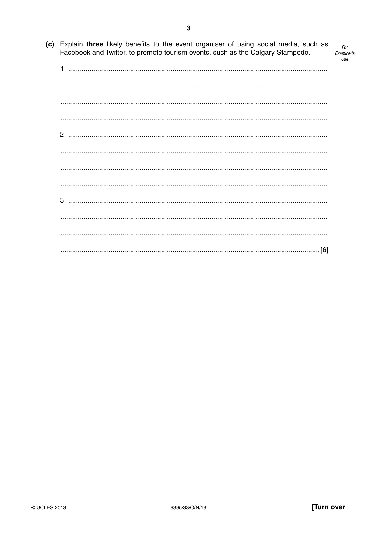 Cambridge A Level Travel and Tourism 9395 2013 Oct/Nov Paper 3 · Variant 3 question paper, page 3 of 16