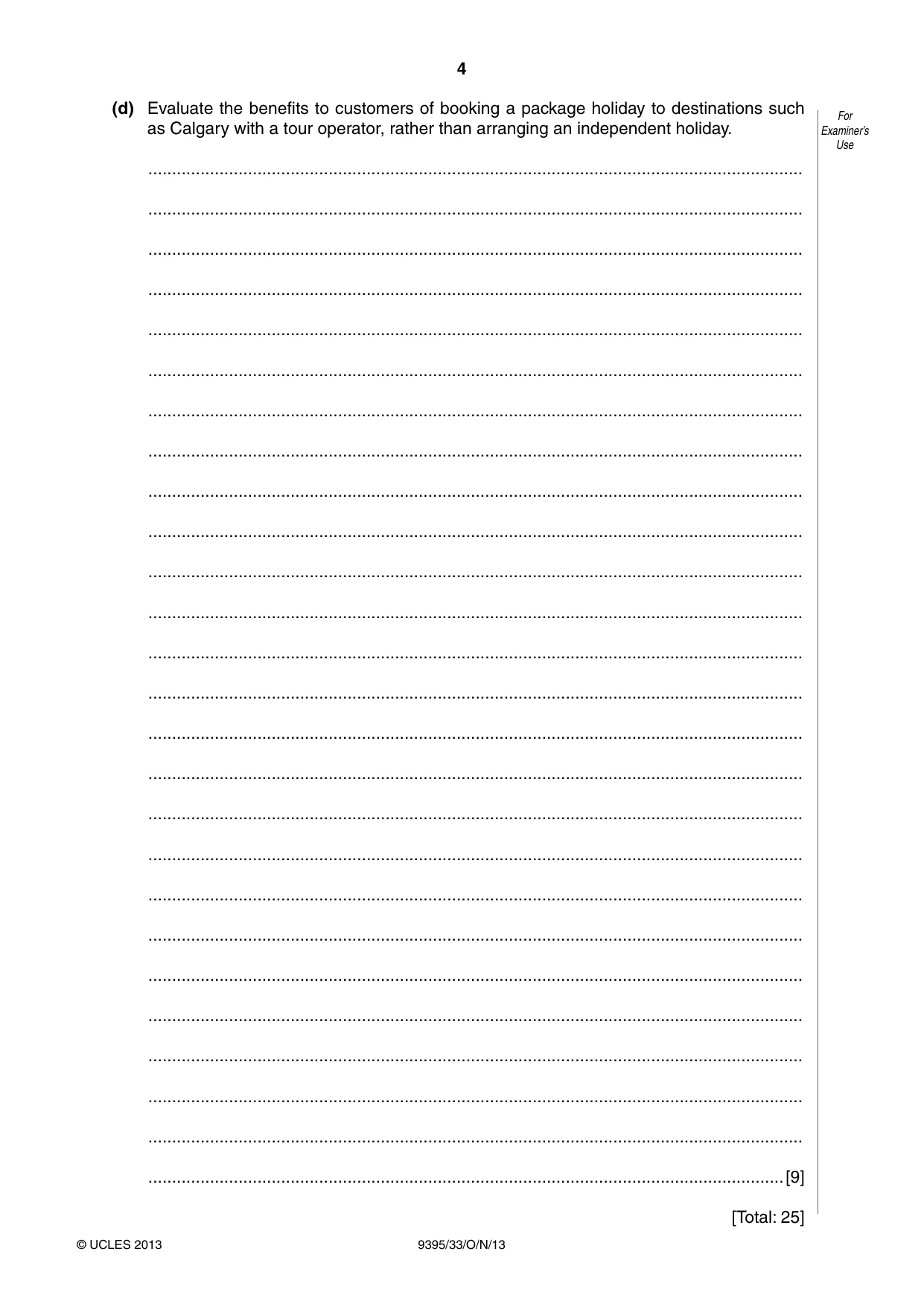 Cambridge A Level Travel and Tourism 9395 2013 Oct/Nov Paper 3 · Variant 3 question paper, page 4 of 16